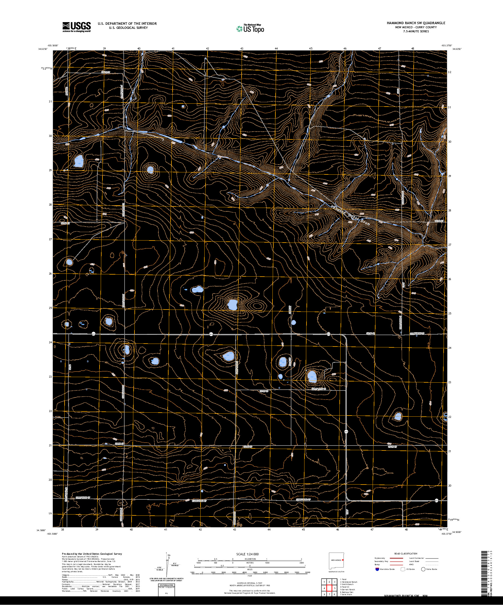 US TOPO 7.5-MINUTE MAP FOR HAMMOND RANCH SW, NM