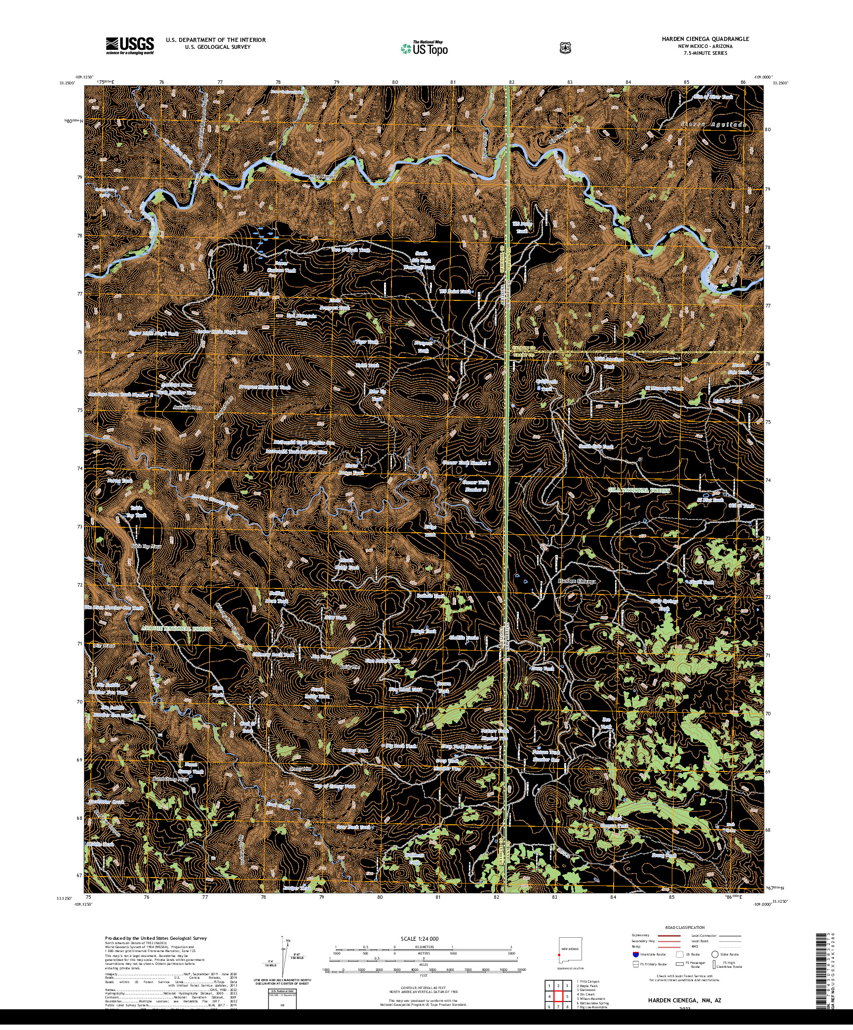 US TOPO 7.5-MINUTE MAP FOR HARDEN CIENEGA, NM,AZ