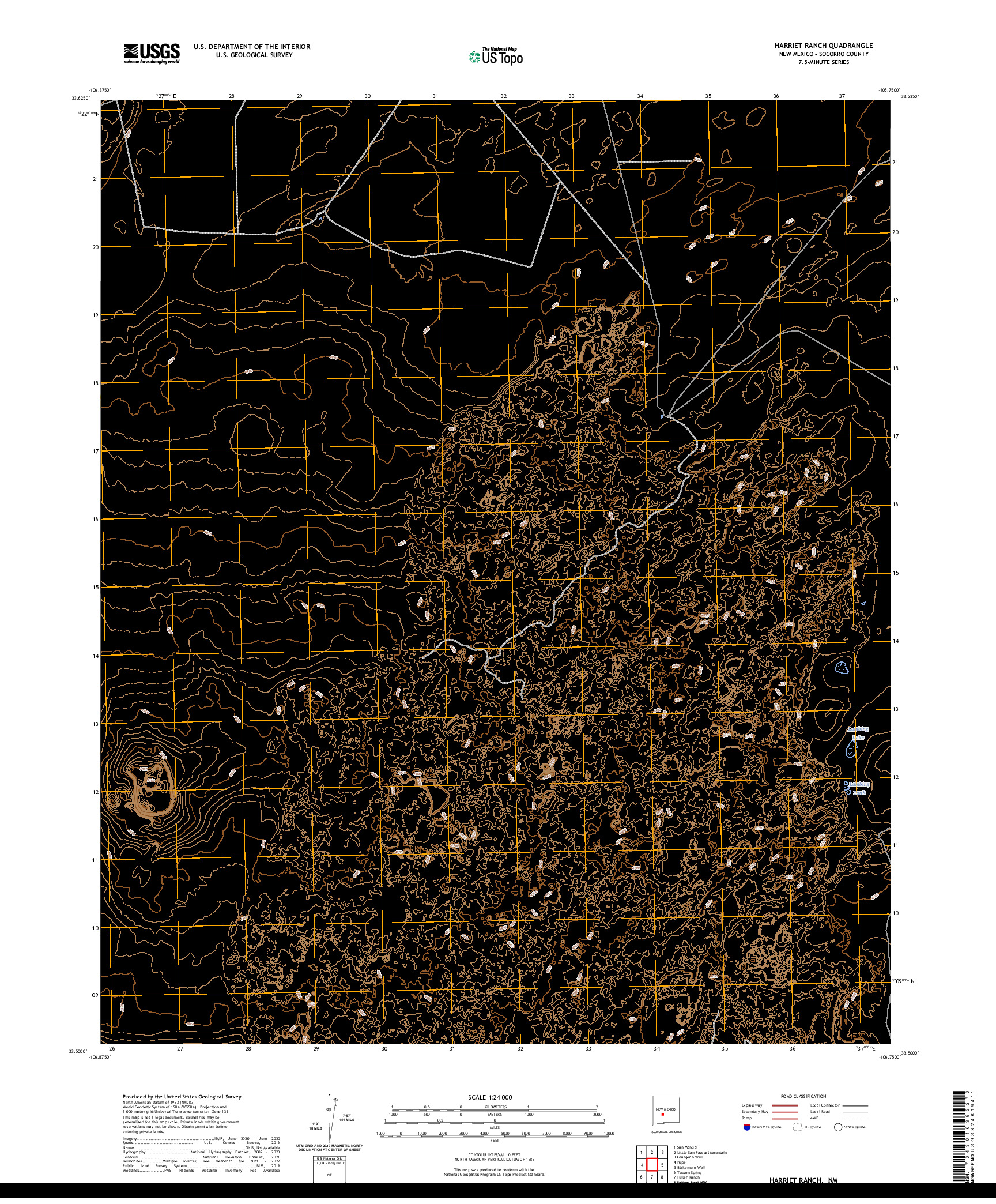 US TOPO 7.5-MINUTE MAP FOR HARRIET RANCH, NM