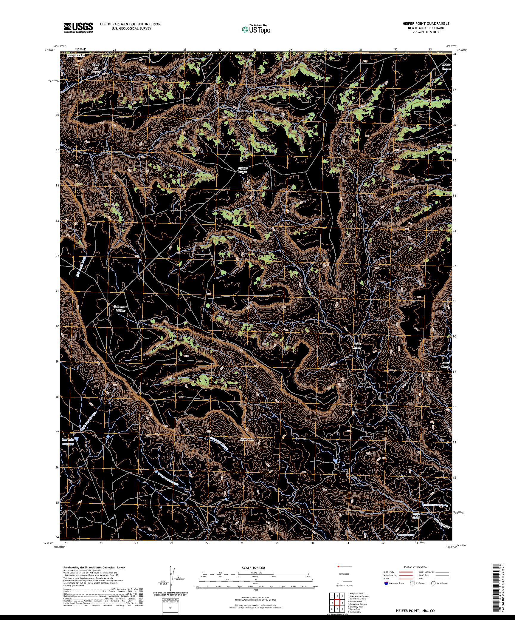 US TOPO 7.5-MINUTE MAP FOR HEIFER POINT, NM,CO