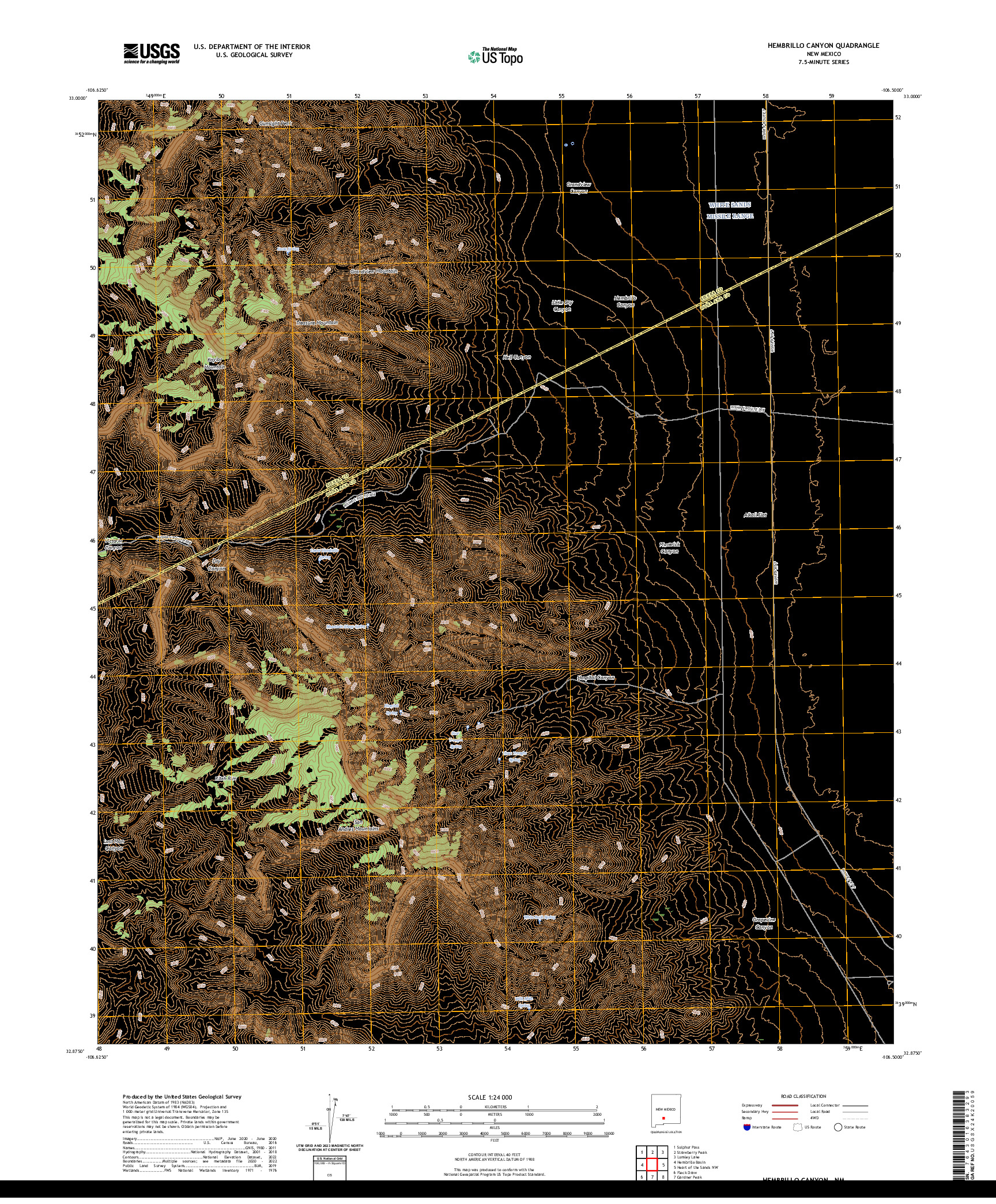 US TOPO 7.5-MINUTE MAP FOR HEMBRILLO CANYON, NM