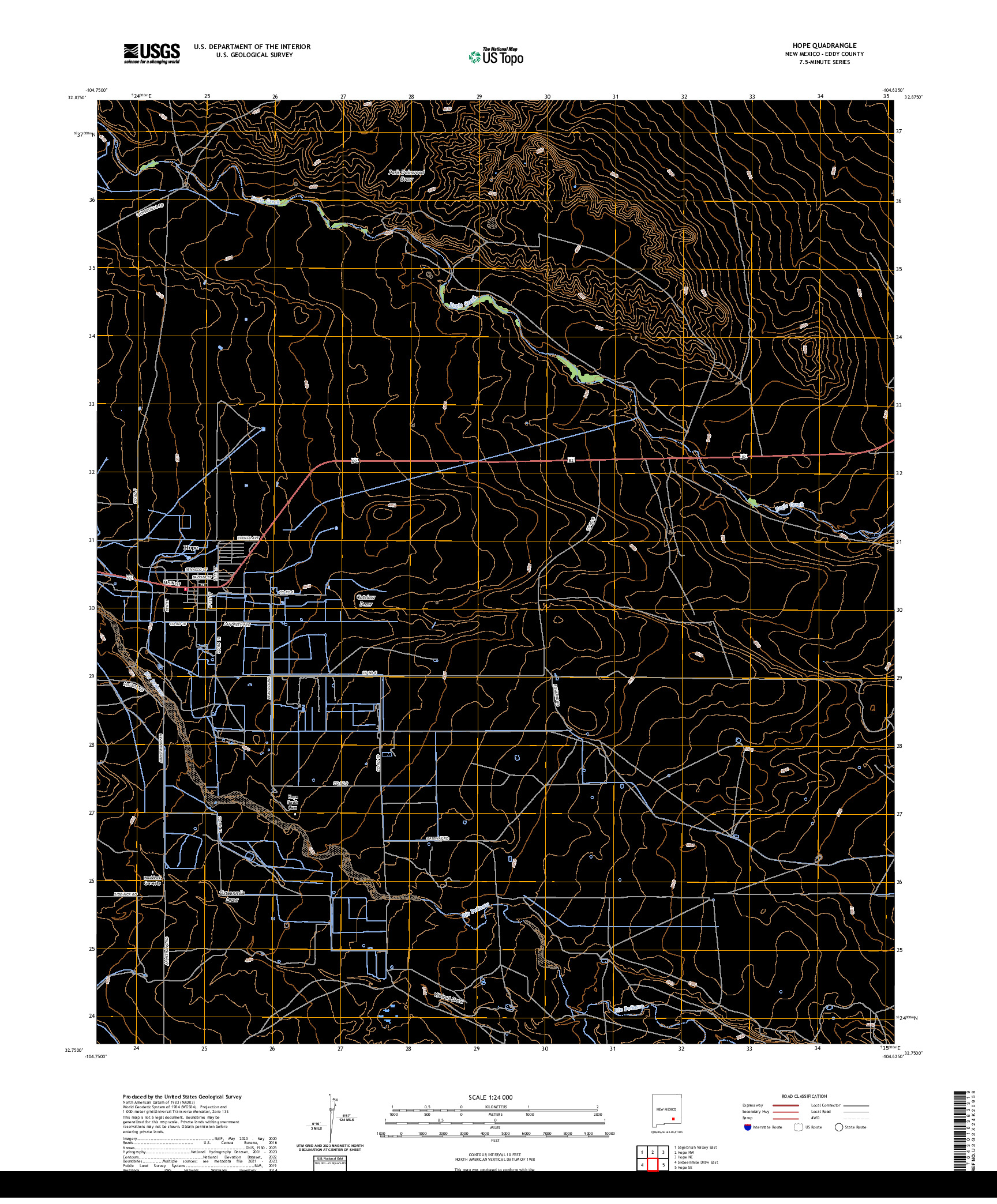 US TOPO 7.5-MINUTE MAP FOR HOPE, NM