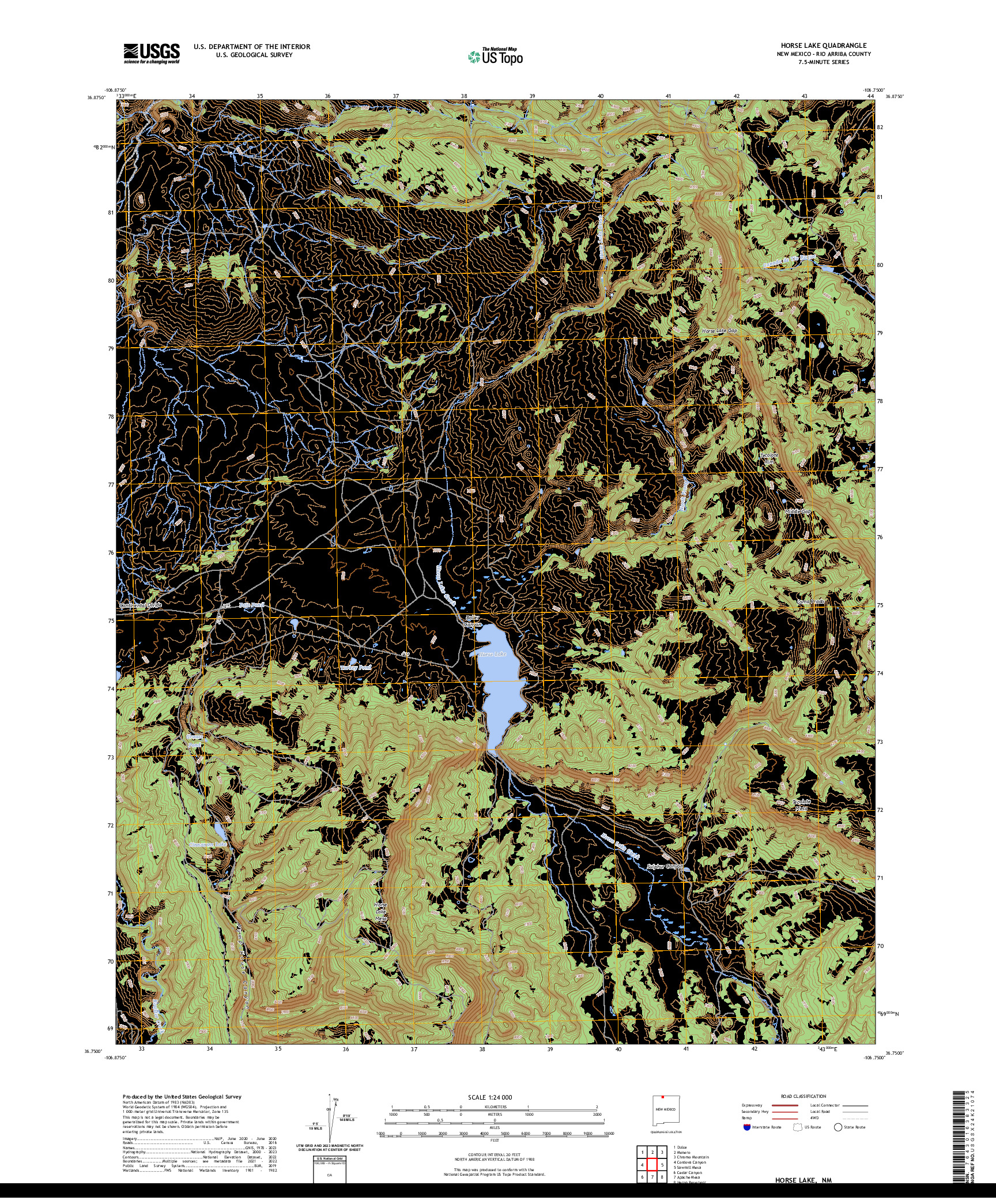 US TOPO 7.5-MINUTE MAP FOR HORSE LAKE, NM