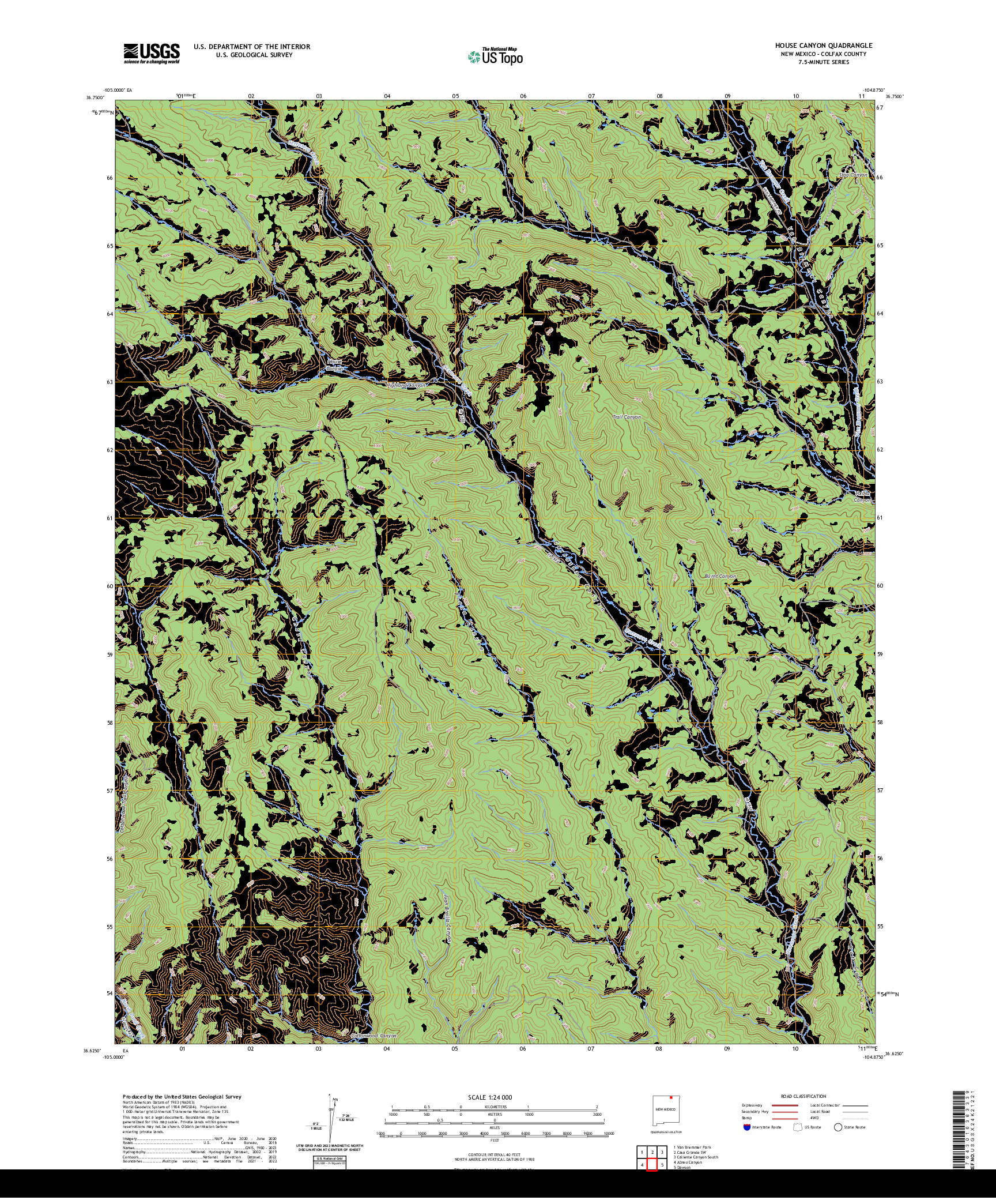 US TOPO 7.5-MINUTE MAP FOR HOUSE CANYON, NM