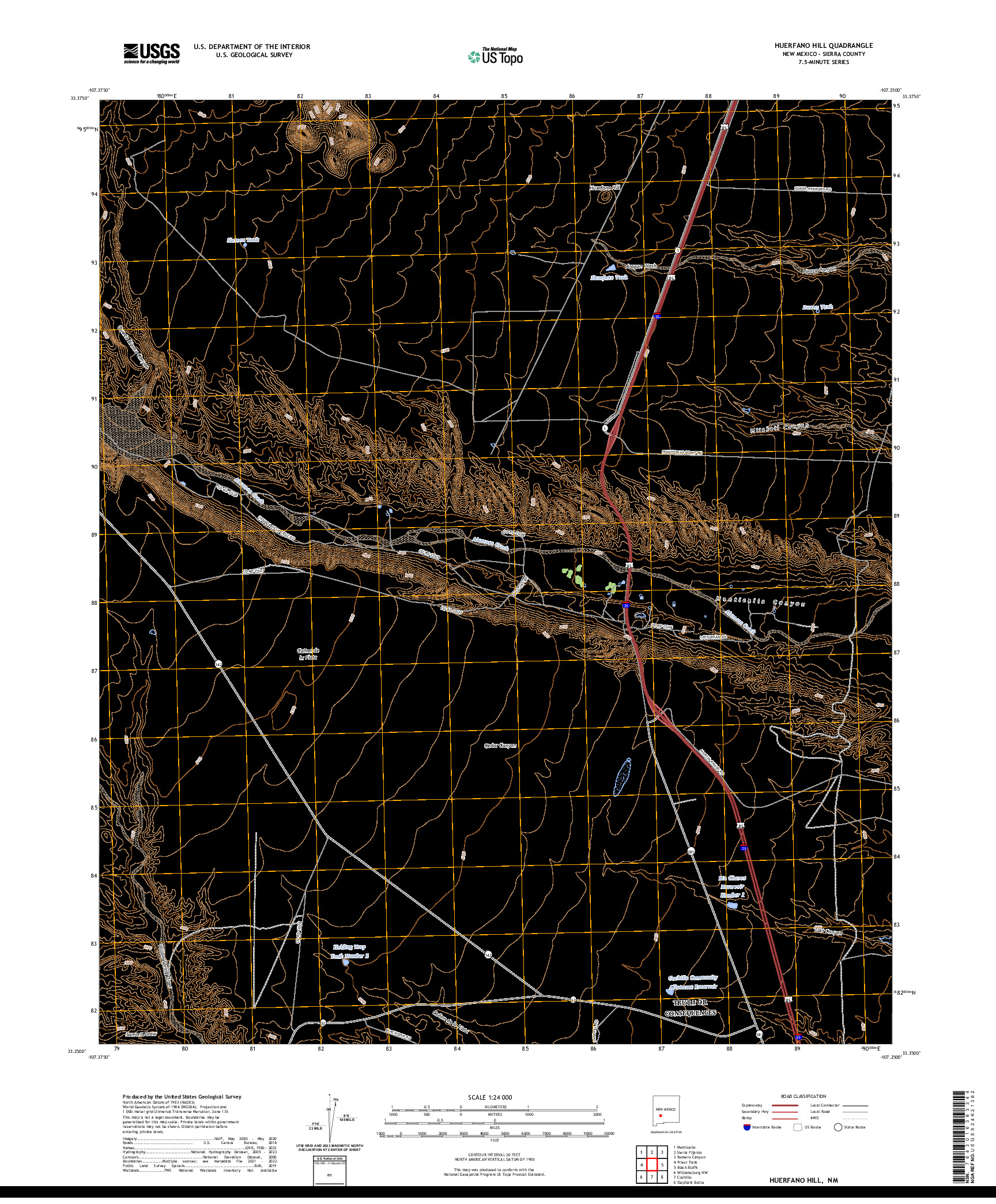 US TOPO 7.5-MINUTE MAP FOR HUERFANO HILL, NM