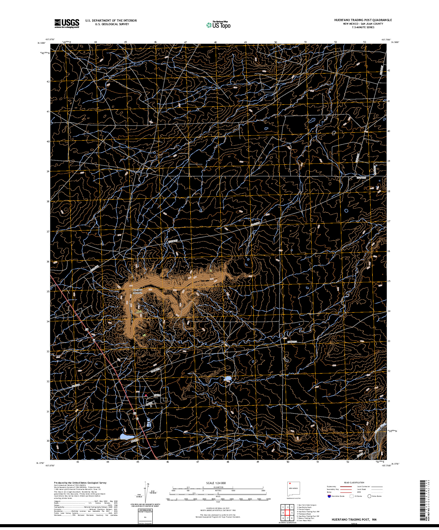 US TOPO 7.5-MINUTE MAP FOR HUERFANO TRADING POST, NM