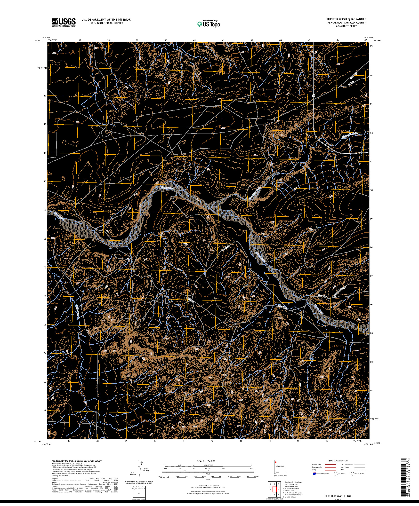 US TOPO 7.5-MINUTE MAP FOR HUNTER WASH, NM