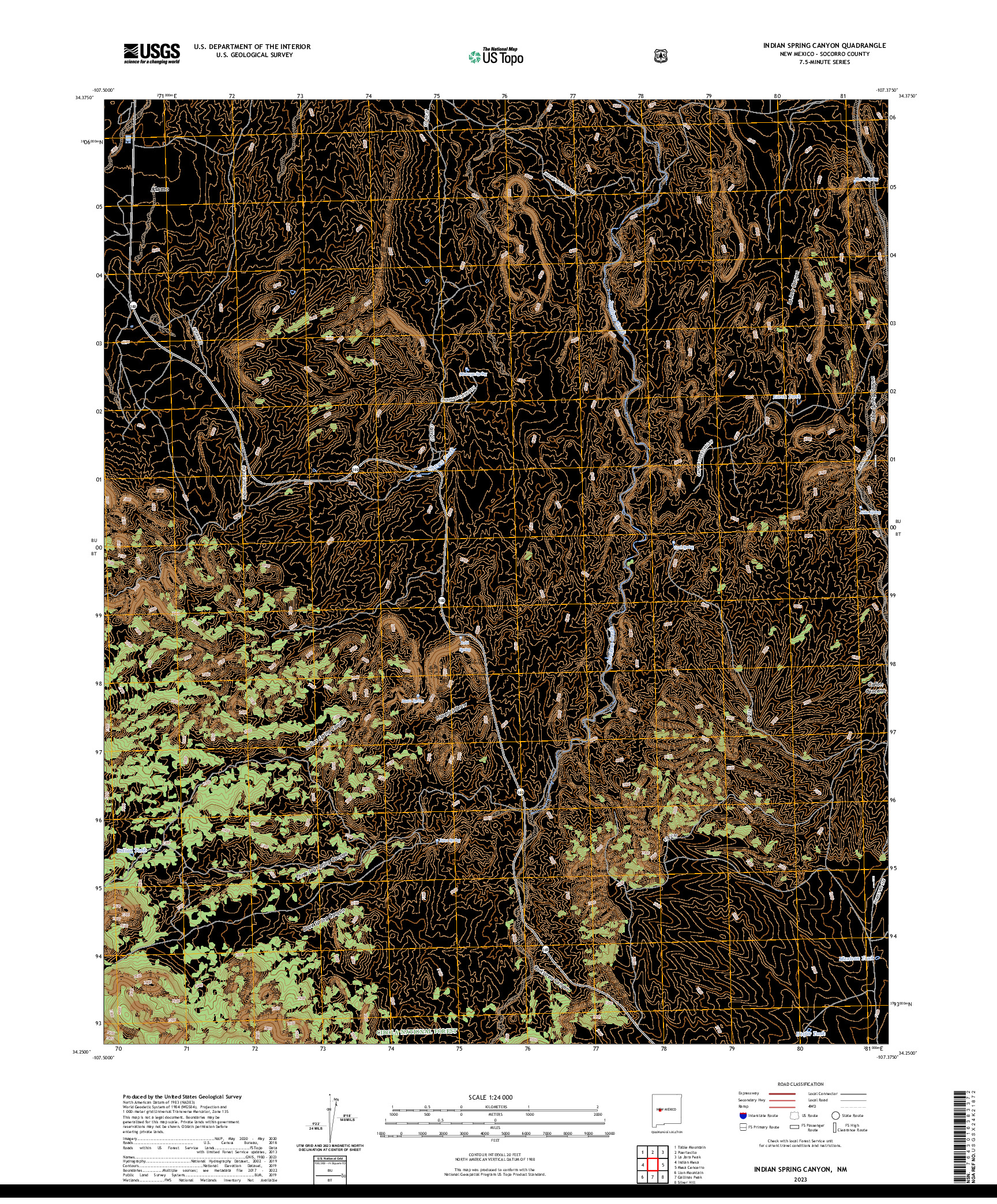 US TOPO 7.5-MINUTE MAP FOR INDIAN SPRING CANYON, NM