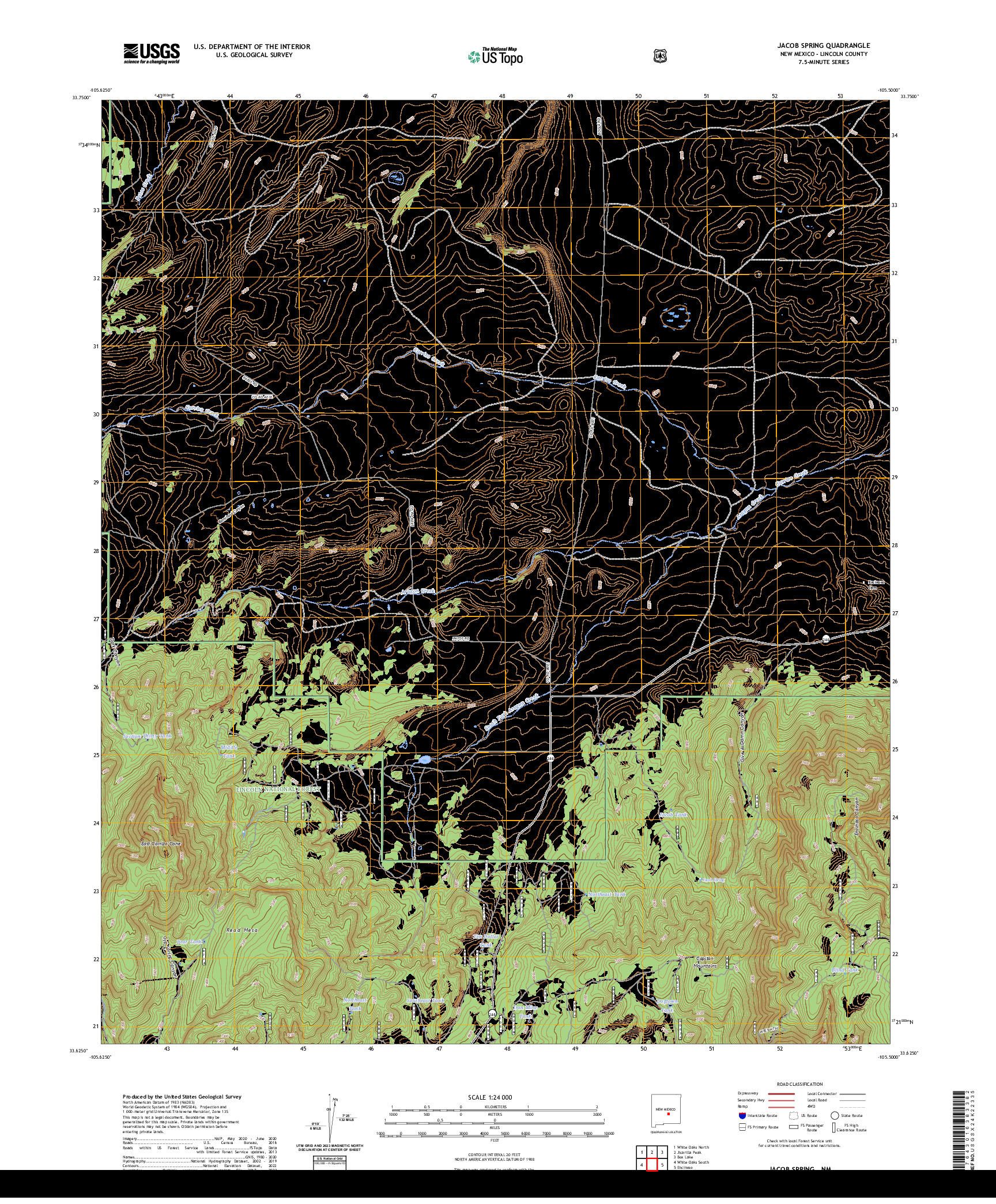 US TOPO 7.5-MINUTE MAP FOR JACOB SPRING, NM