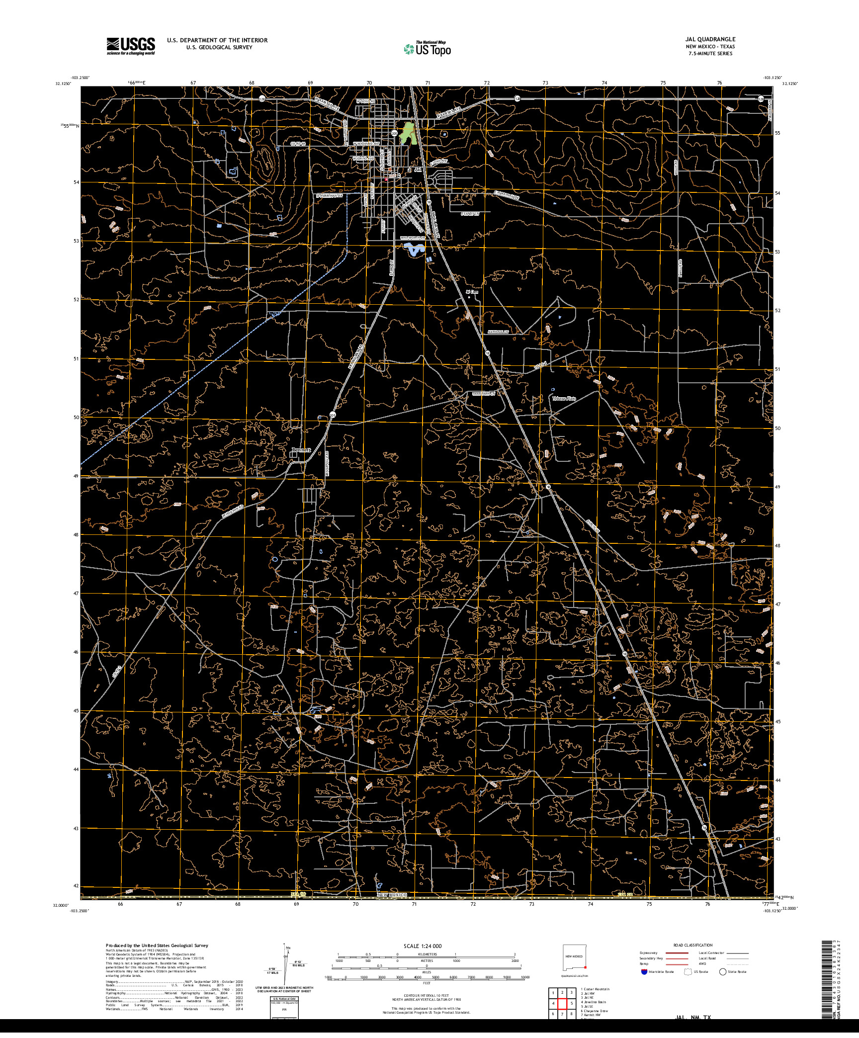 US TOPO 7.5-MINUTE MAP FOR JAL, NM,TX