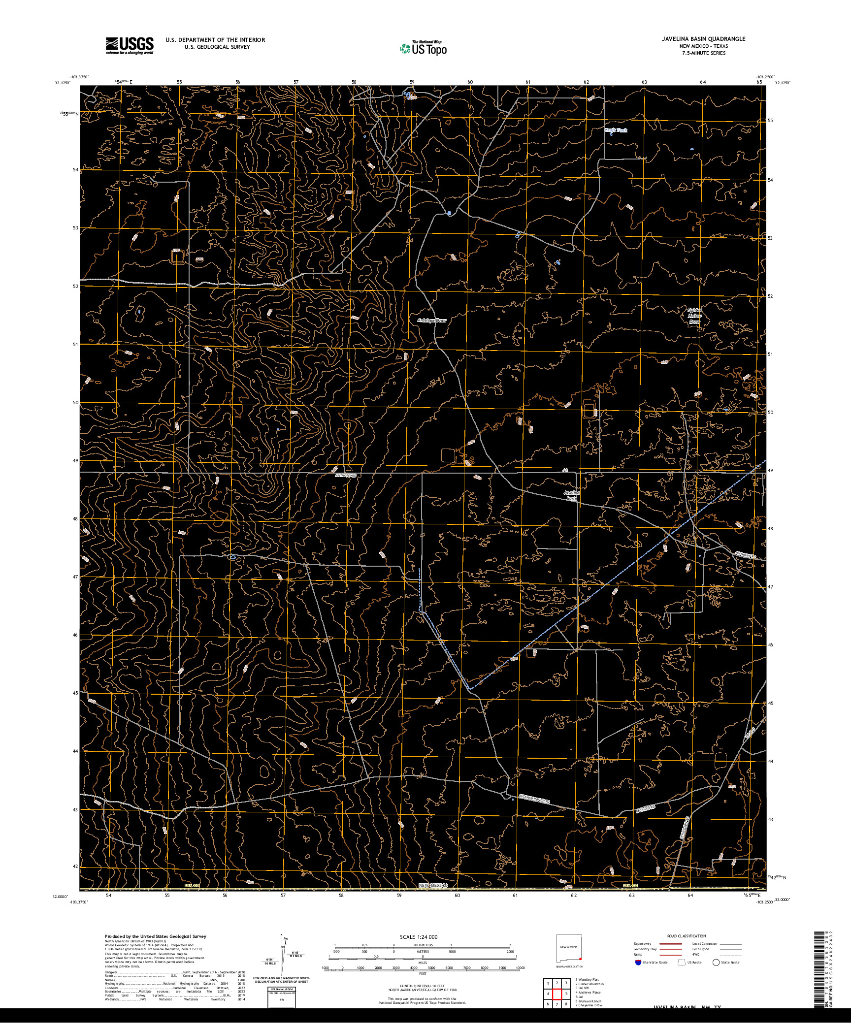 US TOPO 7.5-MINUTE MAP FOR JAVELINA BASIN, NM,TX