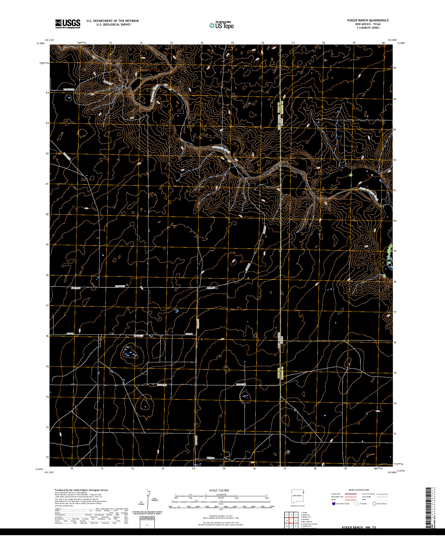 US TOPO 7.5-MINUTE MAP FOR KOGER RANCH, NM,TX