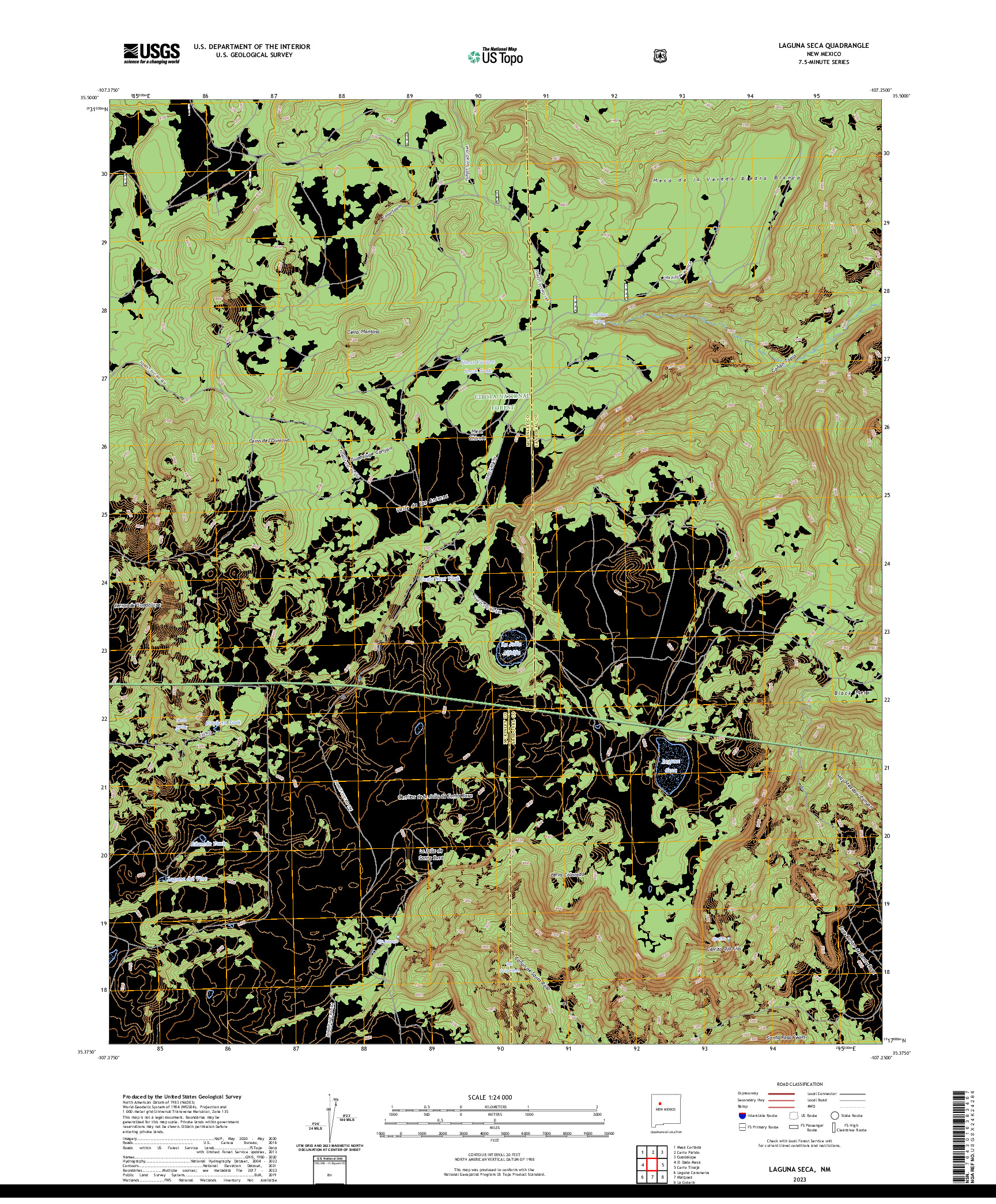 US TOPO 7.5-MINUTE MAP FOR LAGUNA SECA, NM