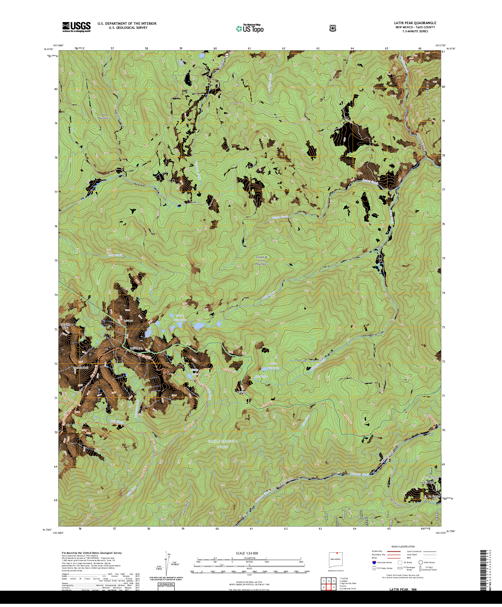 US TOPO 7.5-MINUTE MAP FOR LATIR PEAK, NM