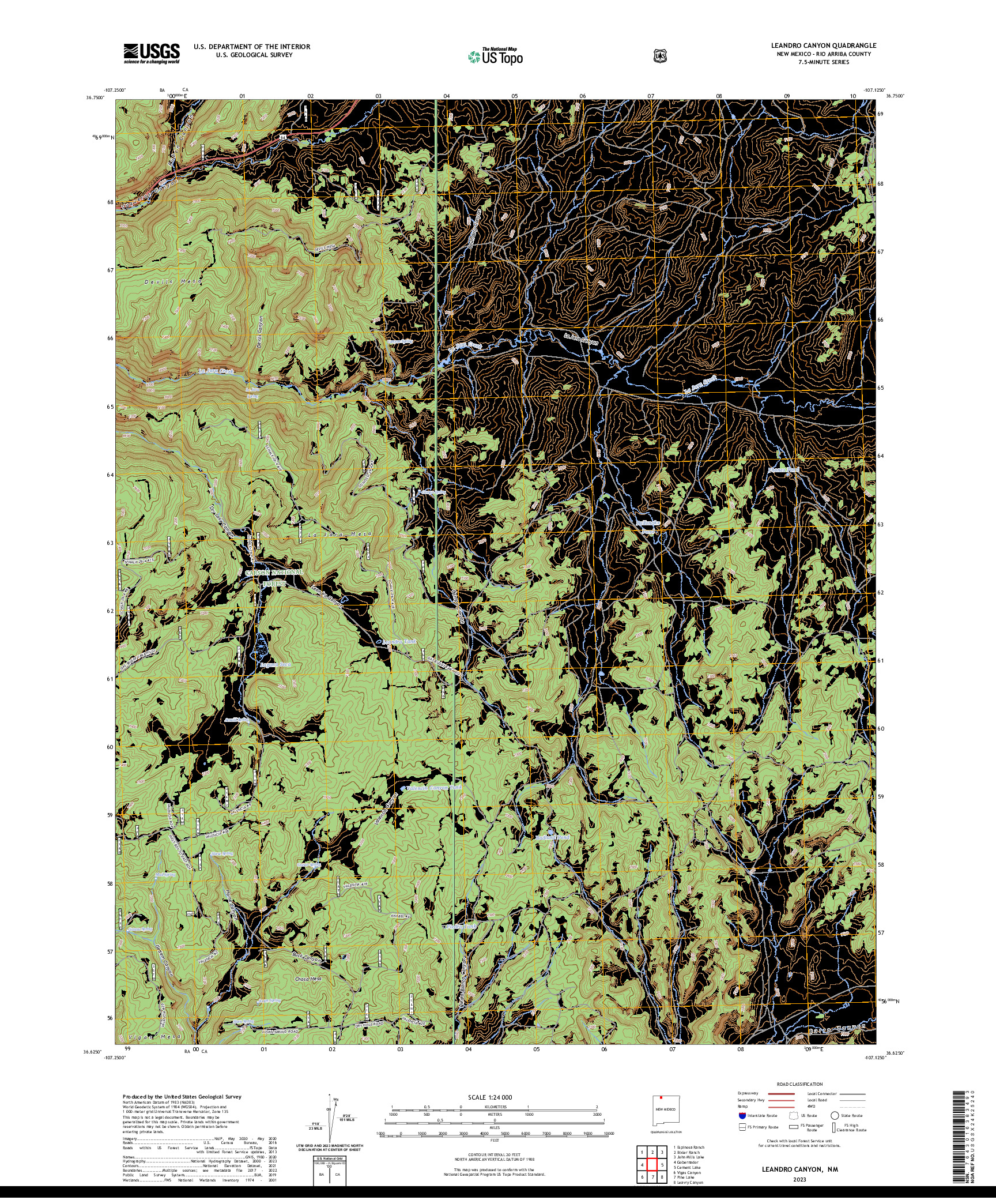 US TOPO 7.5-MINUTE MAP FOR LEANDRO CANYON, NM