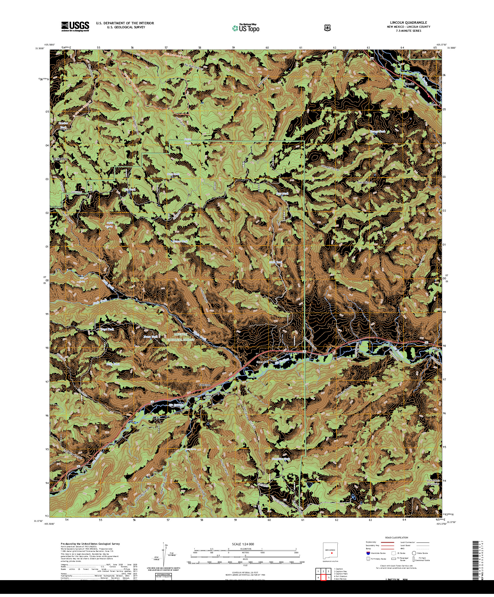 US TOPO 7.5-MINUTE MAP FOR LINCOLN, NM