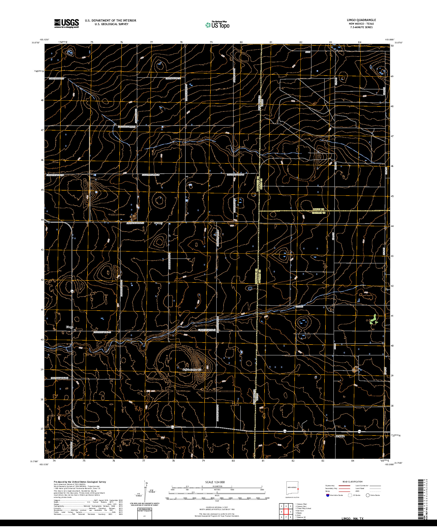 US TOPO 7.5-MINUTE MAP FOR LINGO, NM,TX