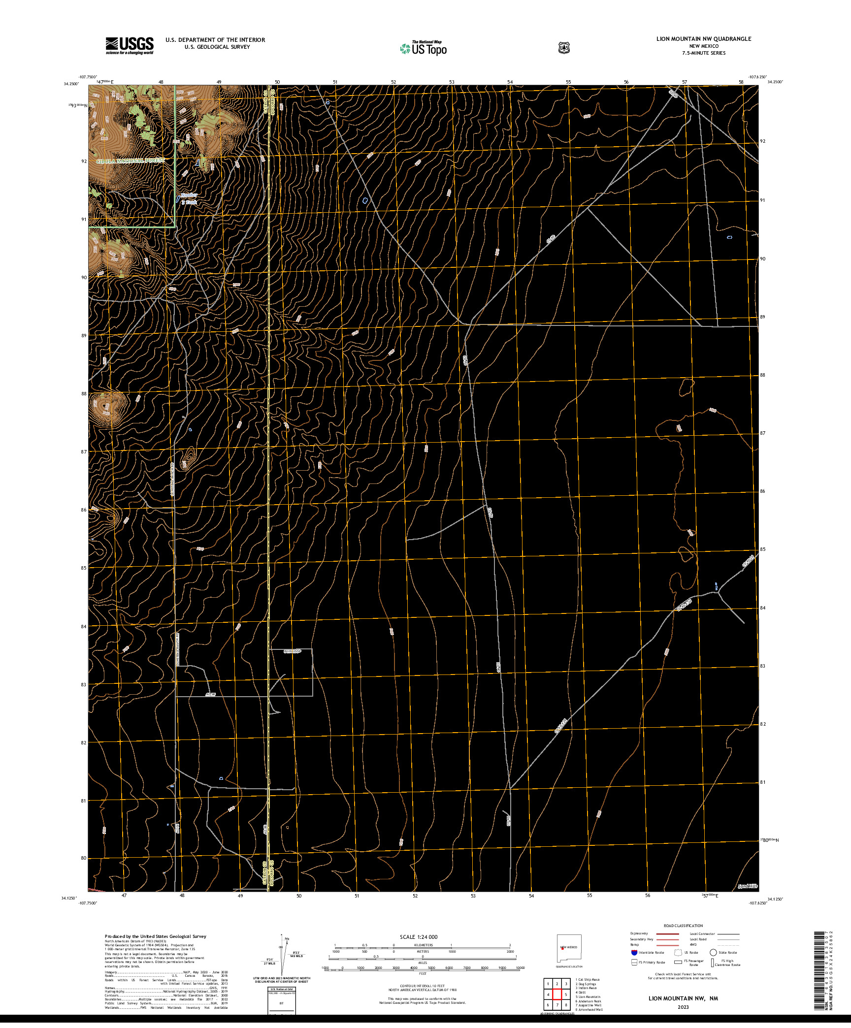 US TOPO 7.5-MINUTE MAP FOR LION MOUNTAIN NW, NM