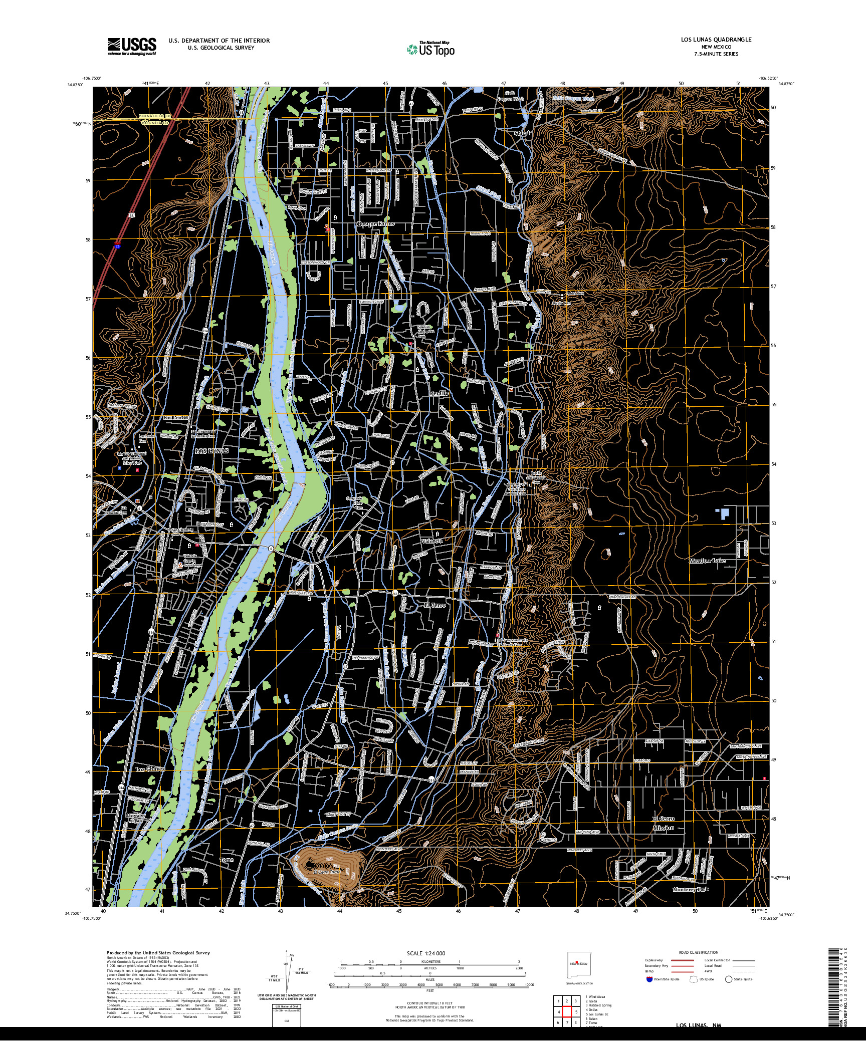 US TOPO 7.5-MINUTE MAP FOR LOS LUNAS, NM