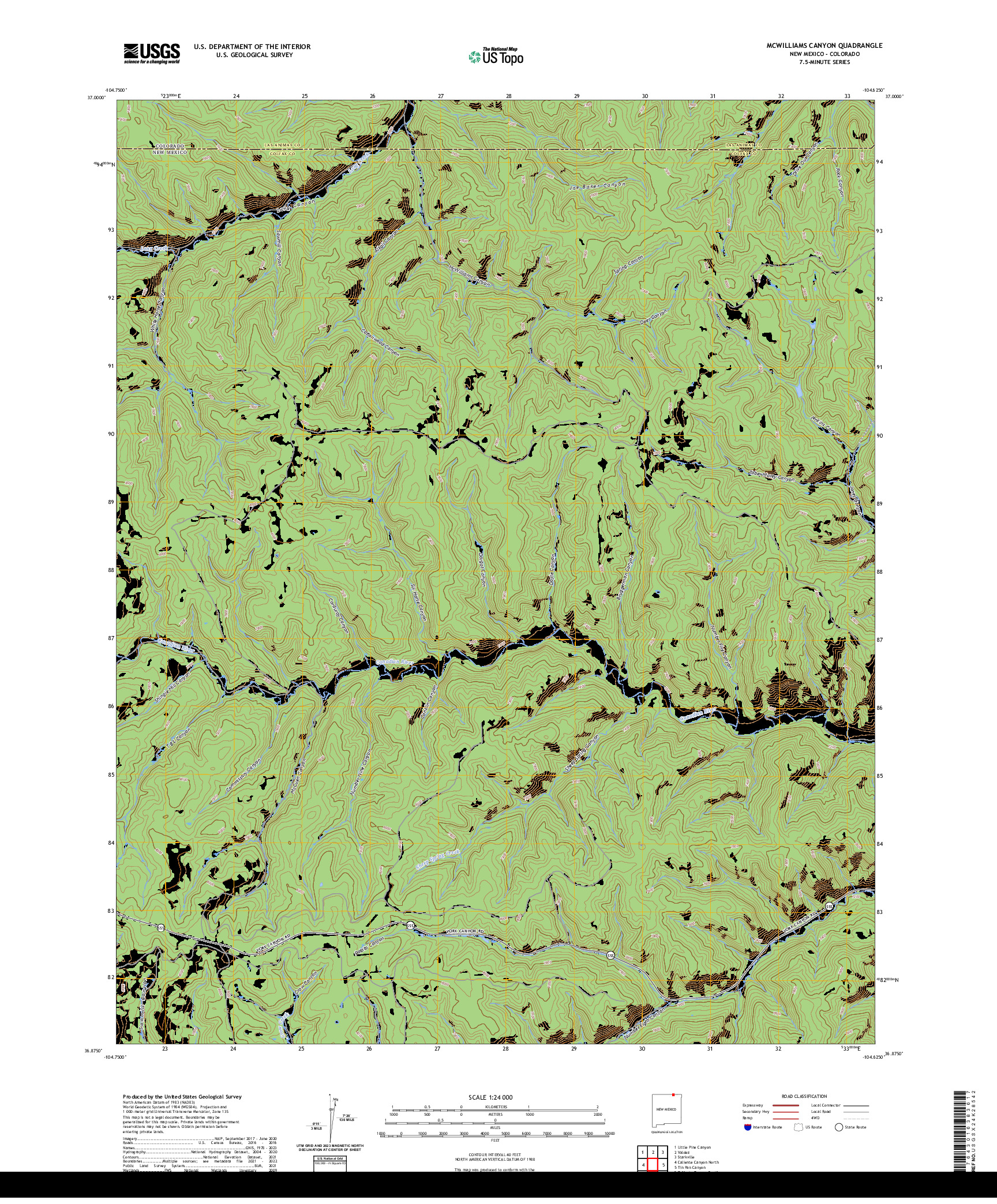 US TOPO 7.5-MINUTE MAP FOR MCWILLIAMS CANYON, NM,CO