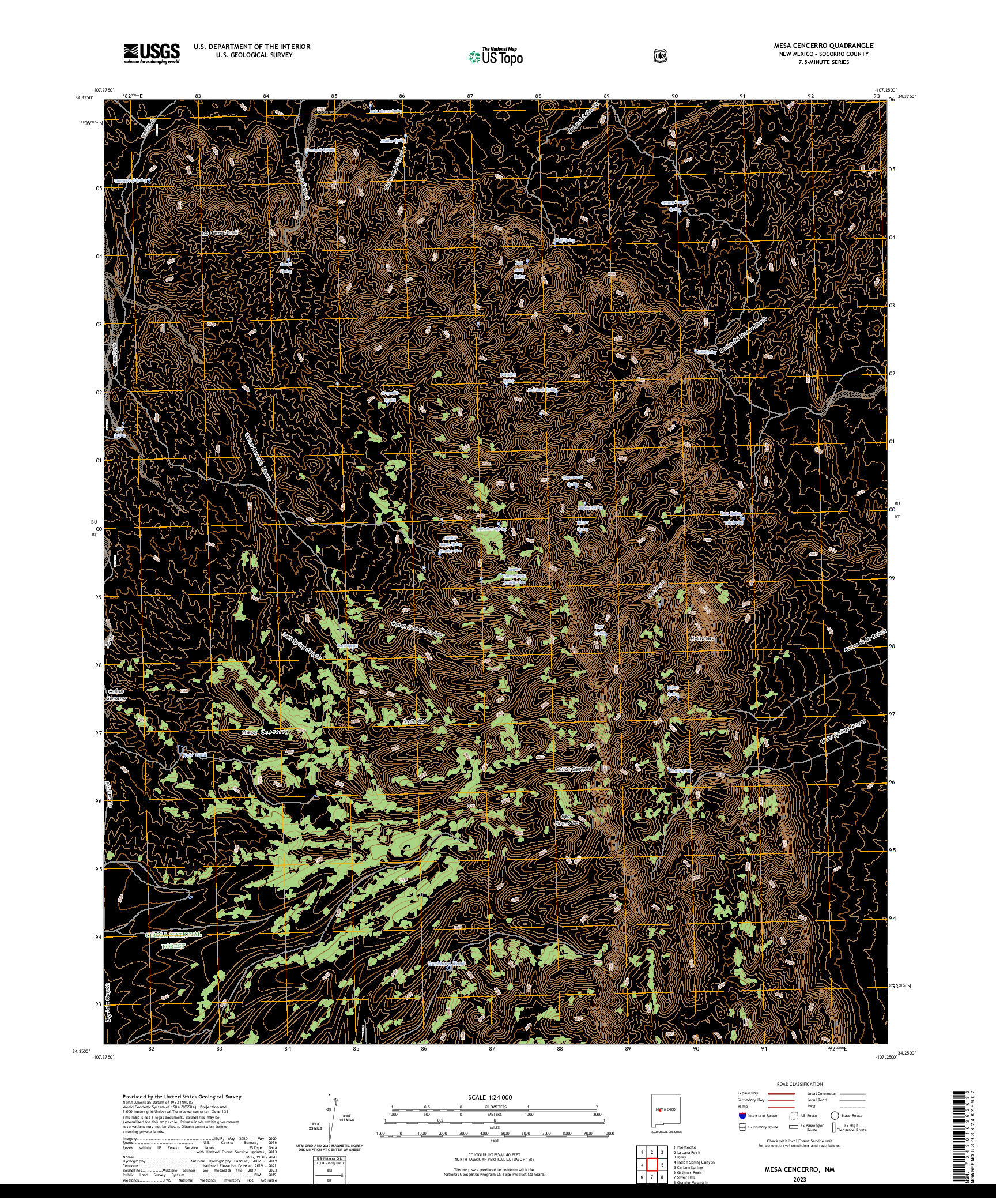 US TOPO 7.5-MINUTE MAP FOR MESA CENCERRO, NM