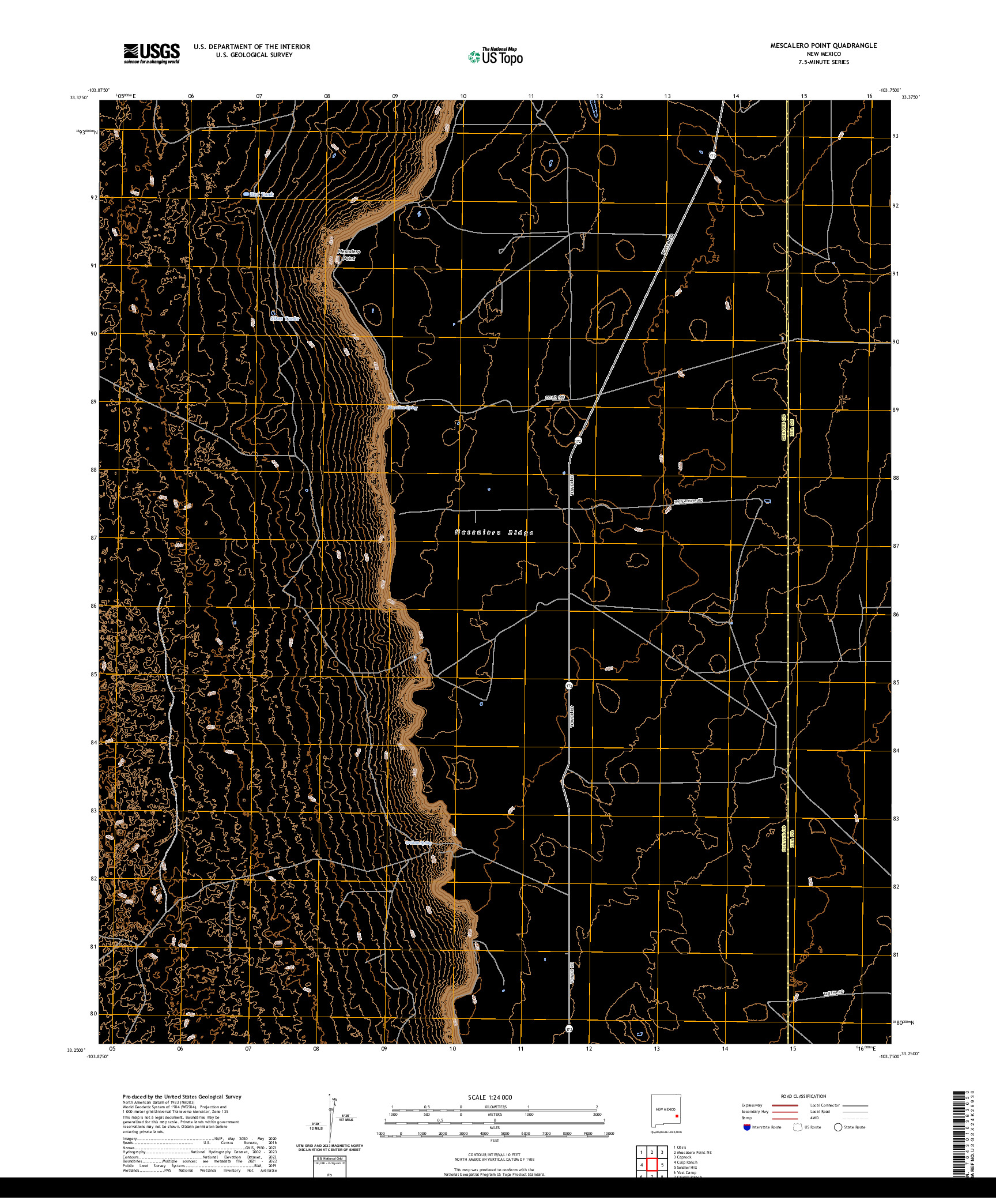 US TOPO 7.5-MINUTE MAP FOR MESCALERO POINT, NM