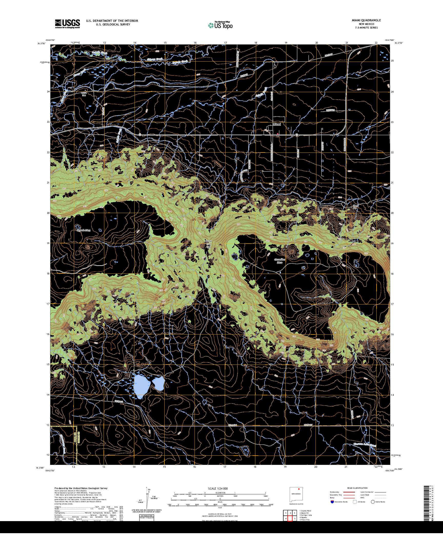 US TOPO 7.5-MINUTE MAP FOR MIAMI, NM