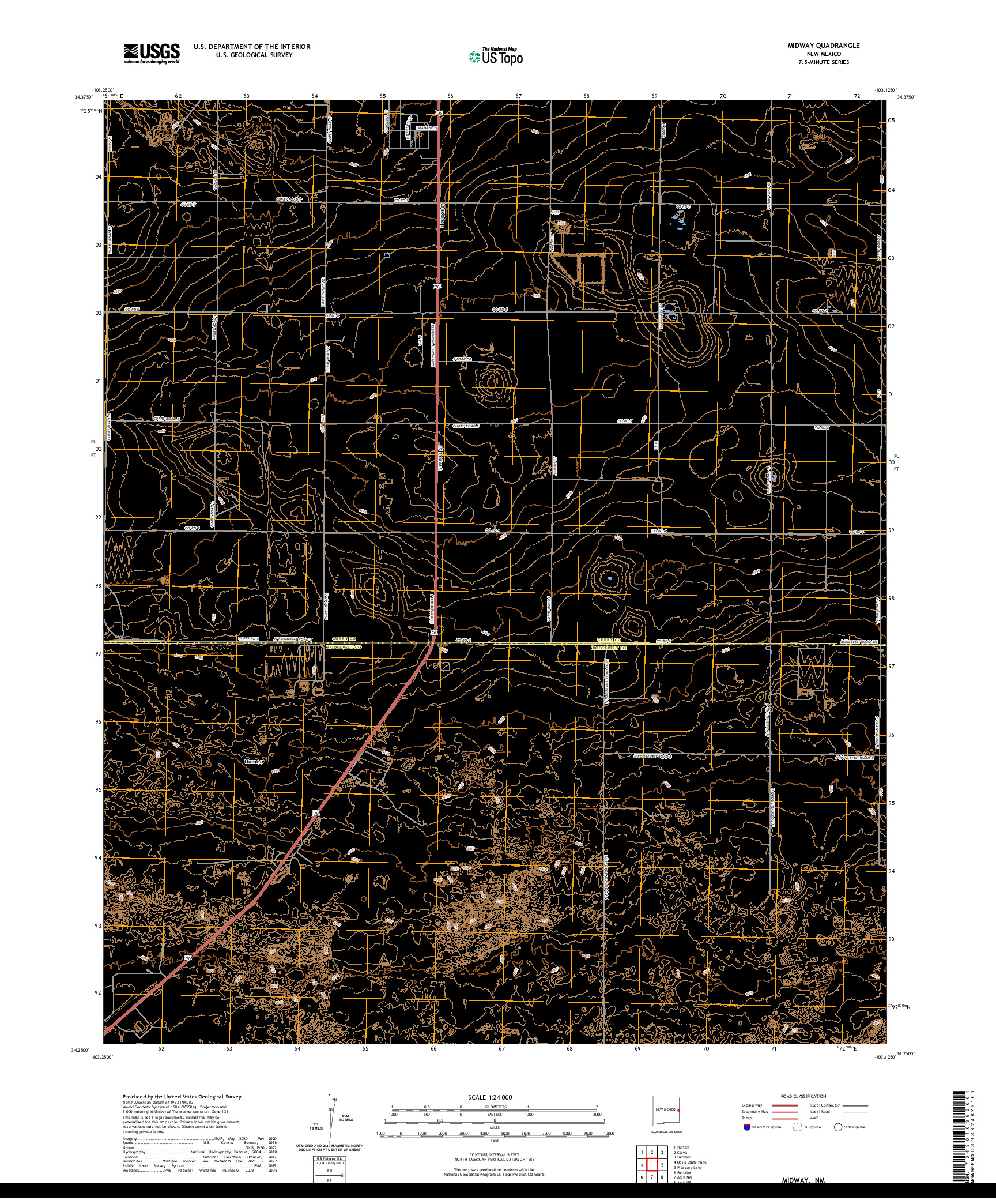 US TOPO 7.5-MINUTE MAP FOR MIDWAY, NM