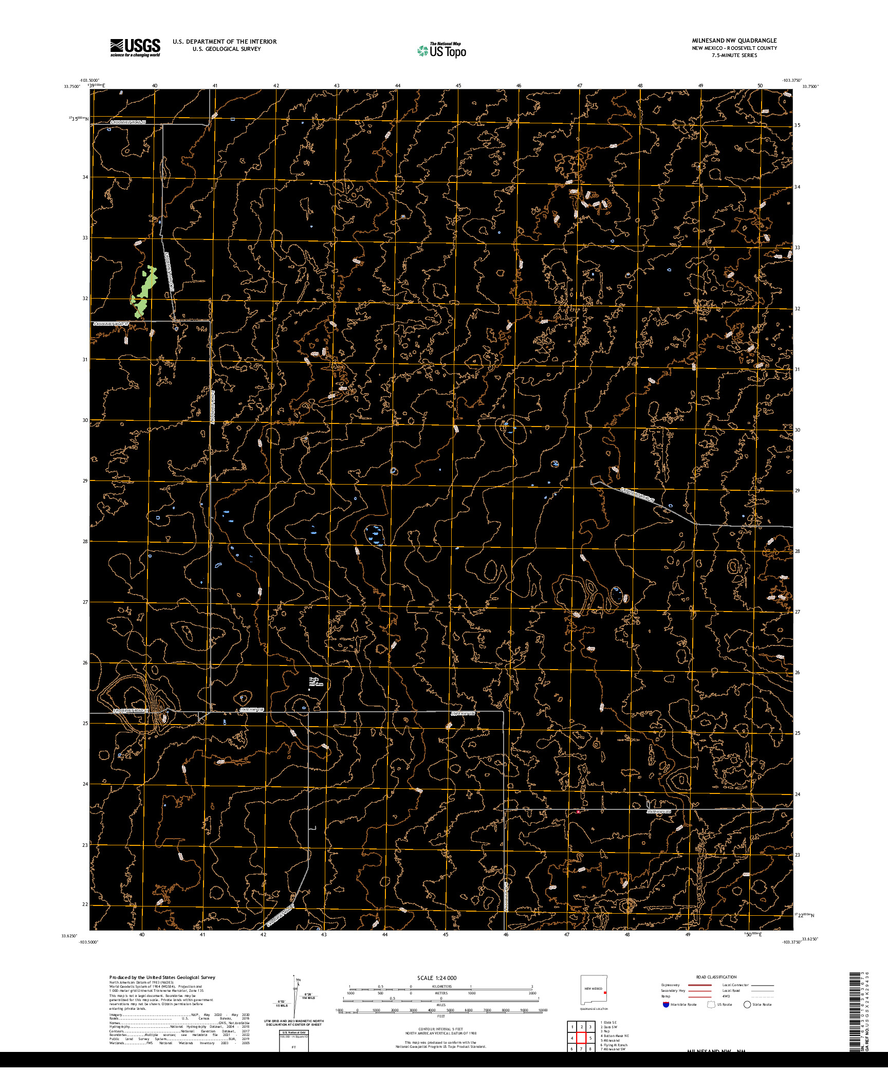 US TOPO 7.5-MINUTE MAP FOR MILNESAND NW, NM