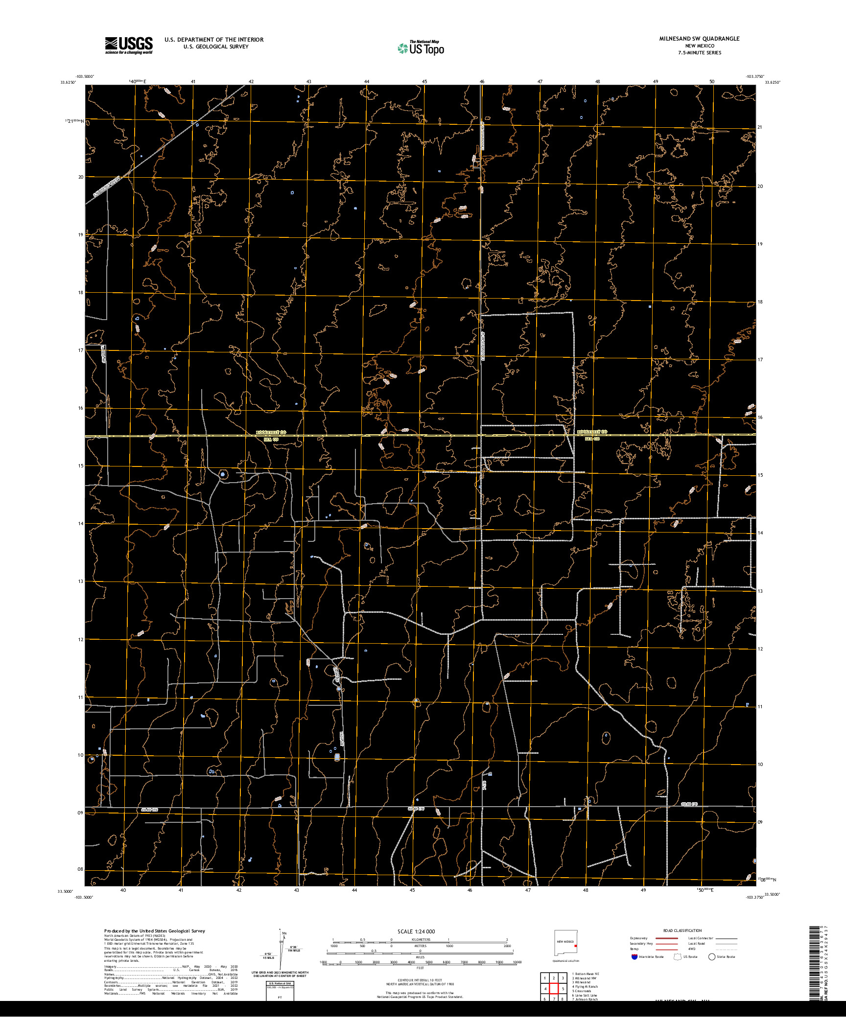 US TOPO 7.5-MINUTE MAP FOR MILNESAND SW, NM