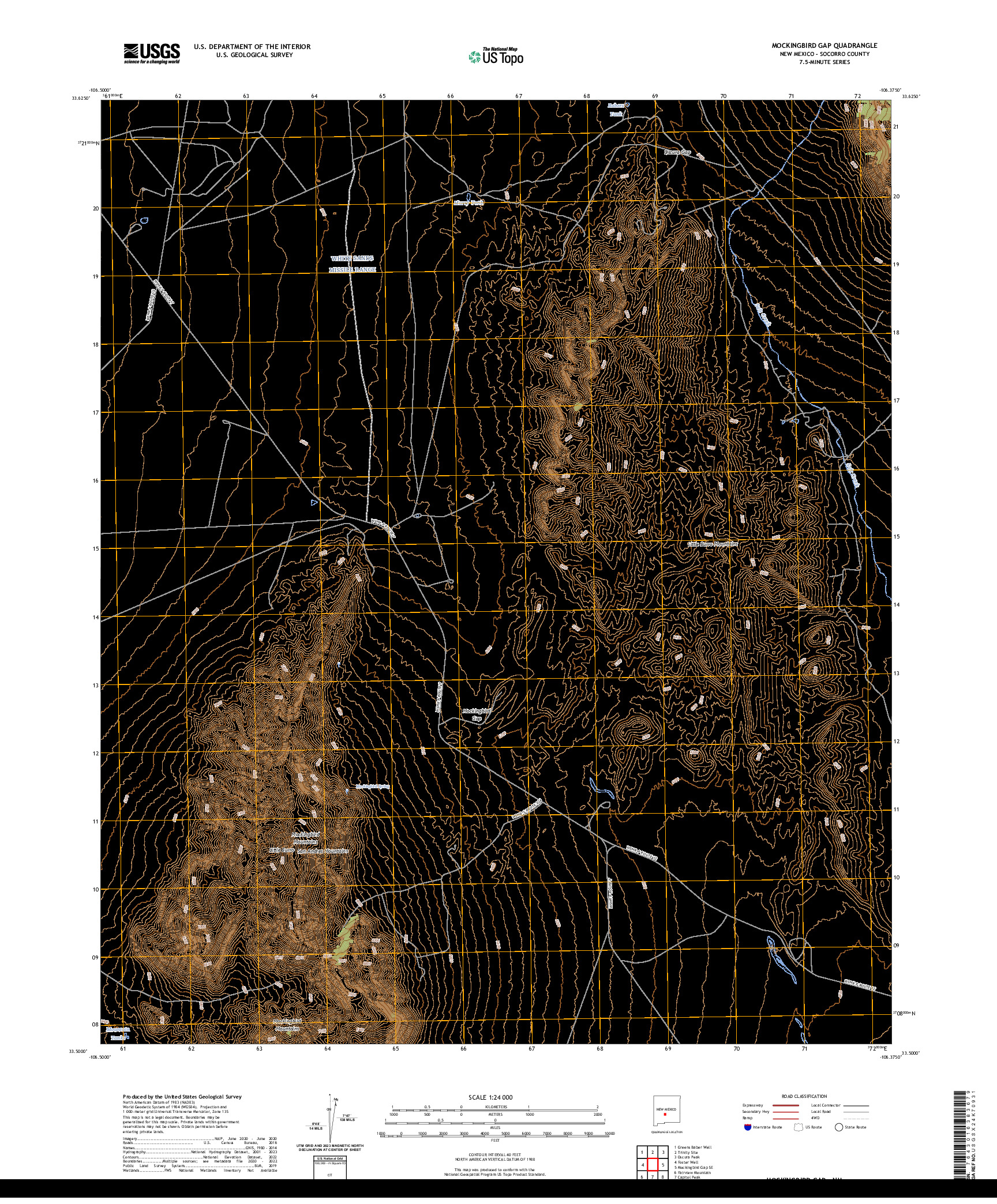 US TOPO 7.5-MINUTE MAP FOR MOCKINGBIRD GAP, NM