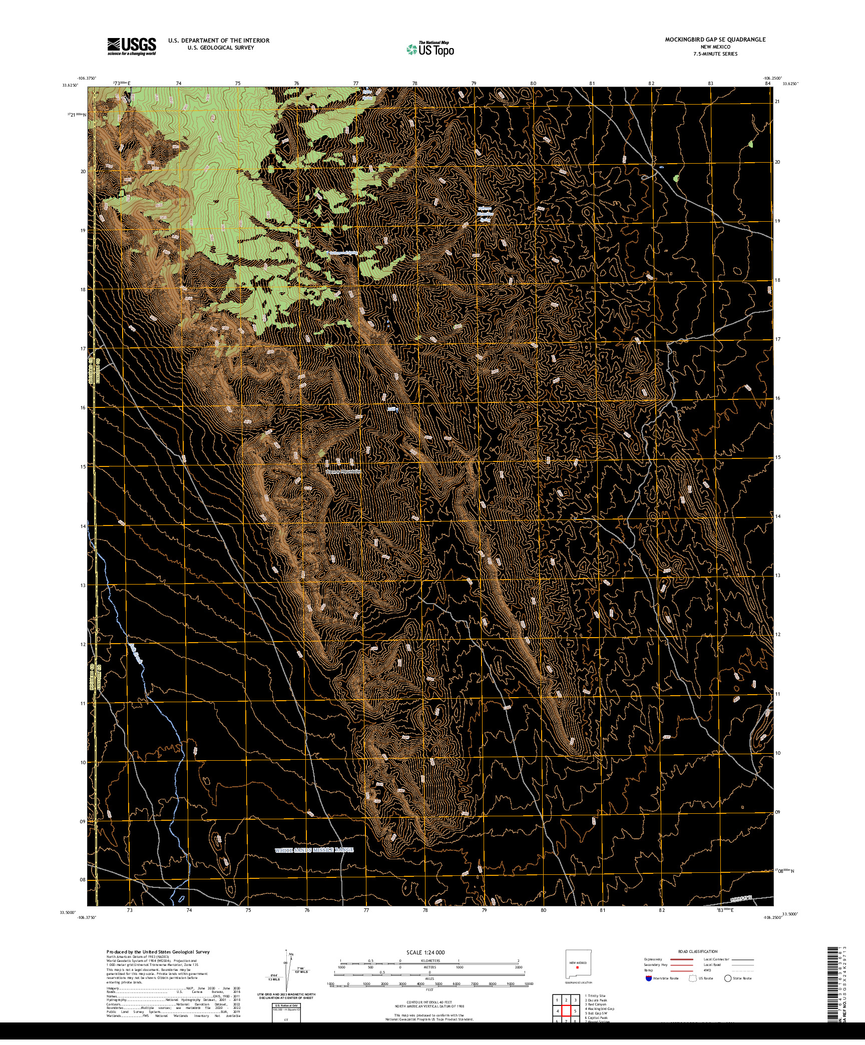 US TOPO 7.5-MINUTE MAP FOR MOCKINGBIRD GAP SE, NM