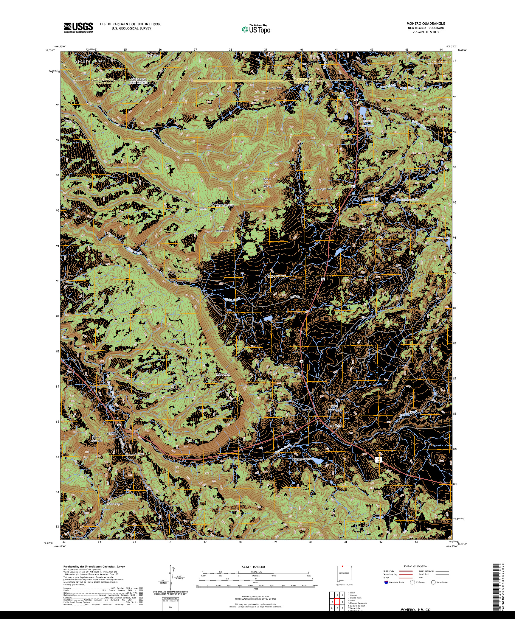 US TOPO 7.5-MINUTE MAP FOR MONERO, NM,CO