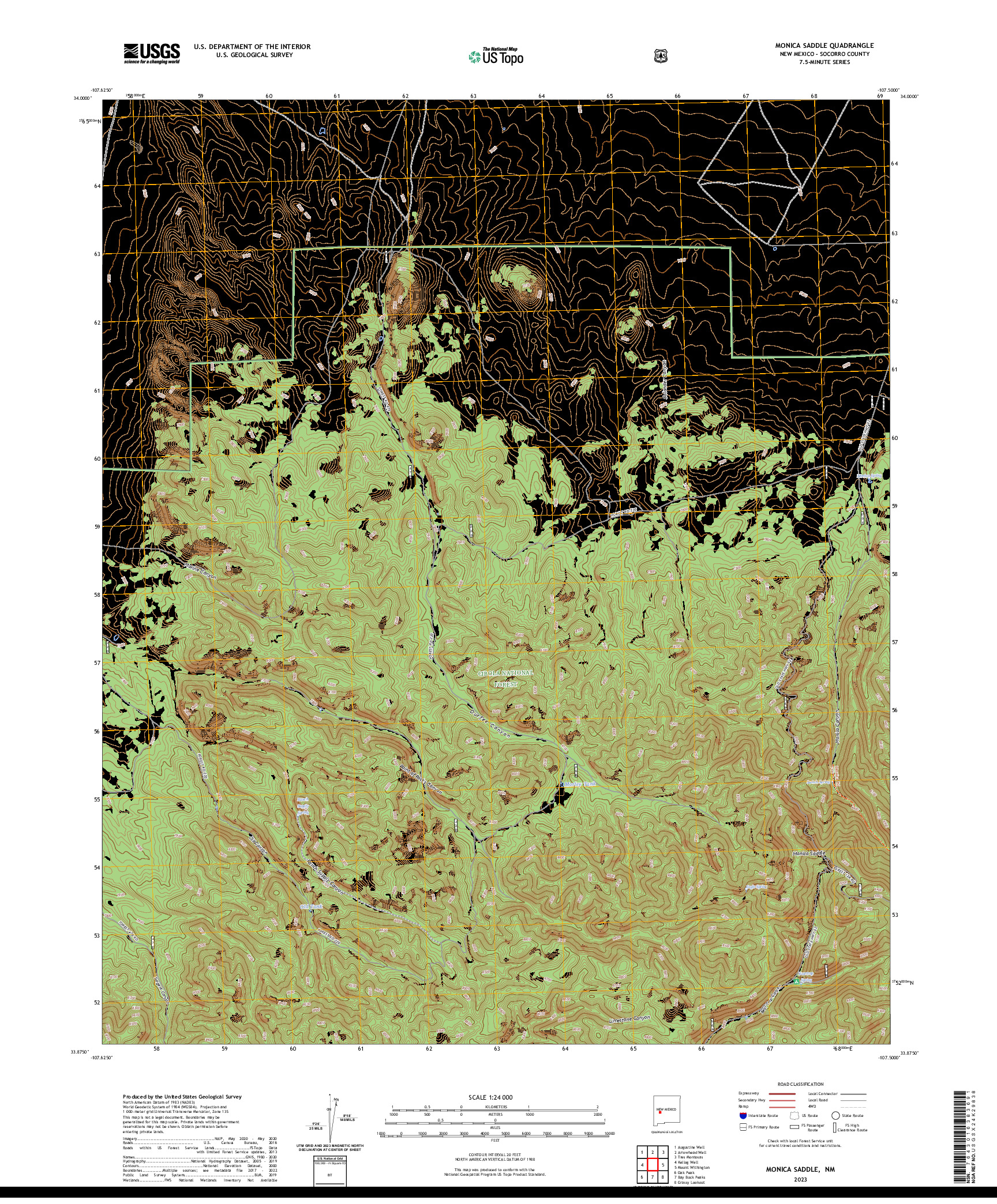 US TOPO 7.5-MINUTE MAP FOR MONICA SADDLE, NM