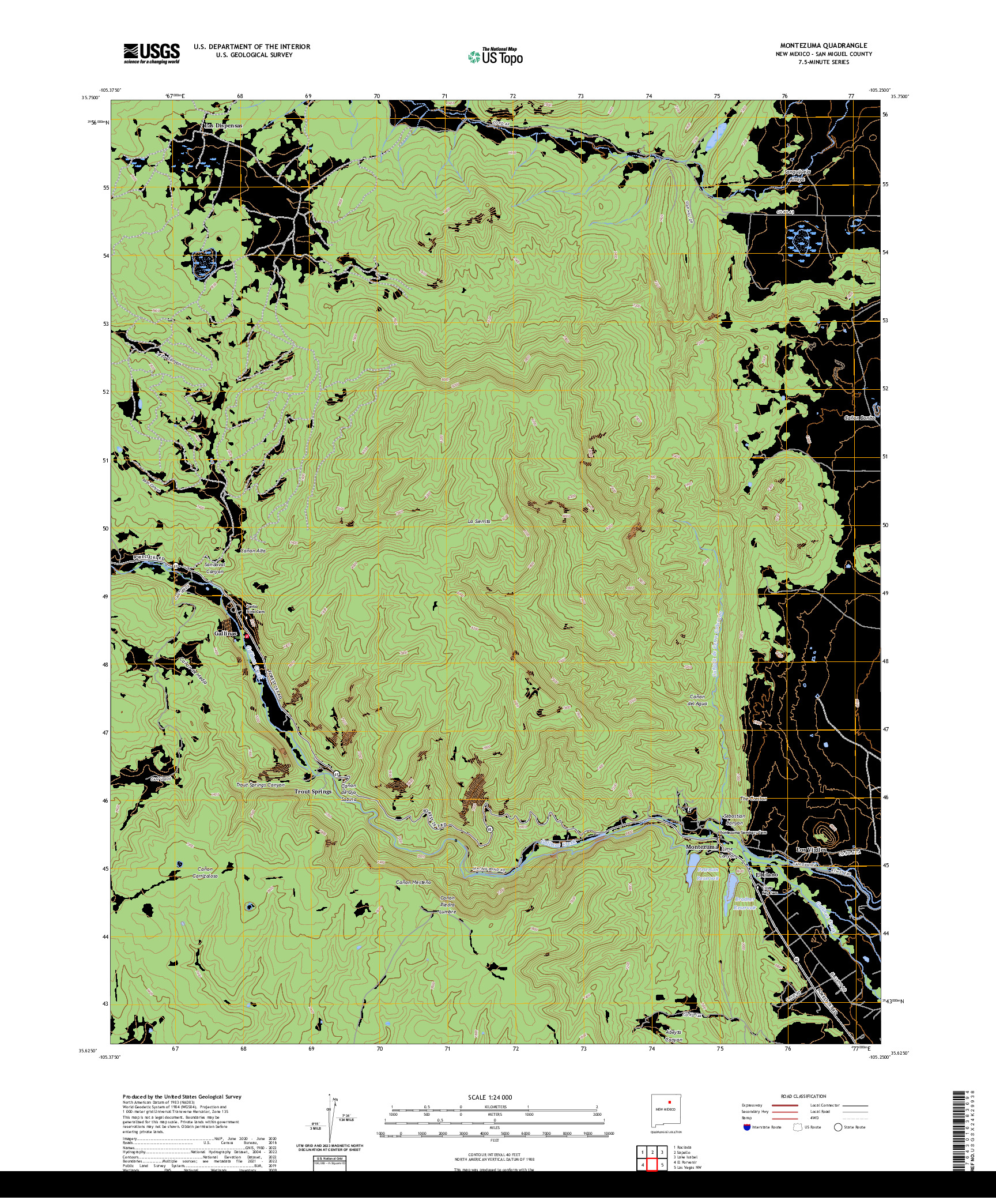 US TOPO 7.5-MINUTE MAP FOR MONTEZUMA, NM