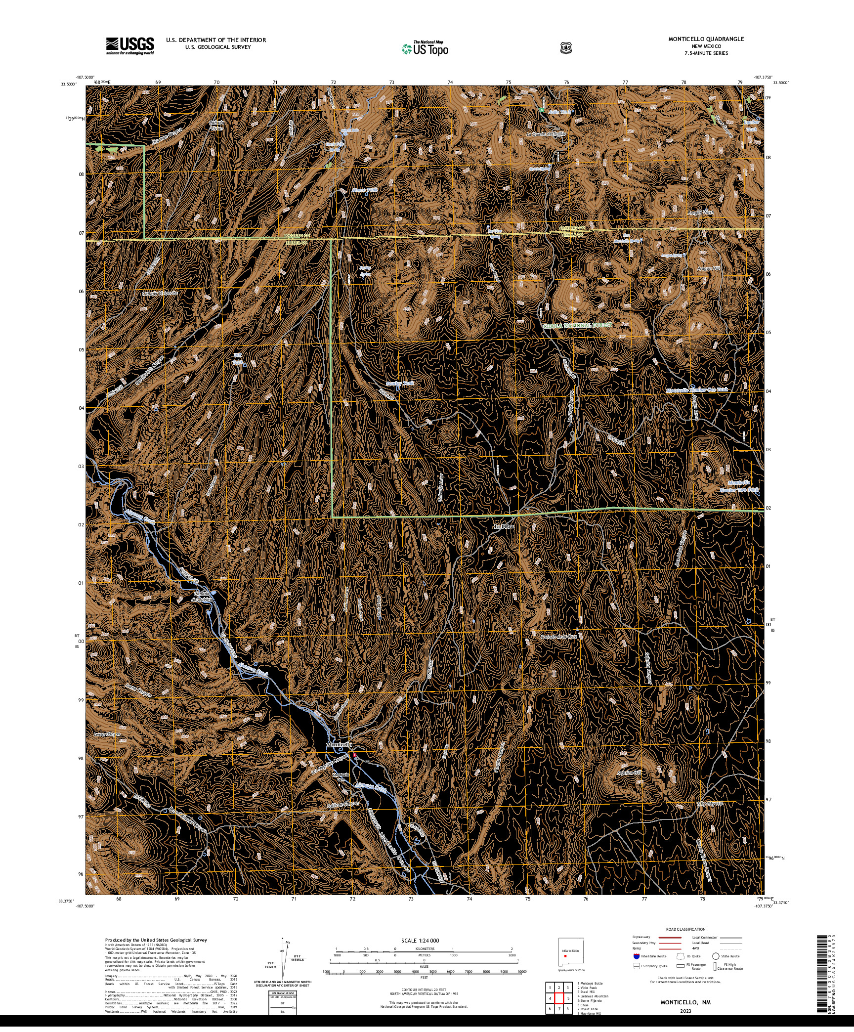 US TOPO 7.5-MINUTE MAP FOR MONTICELLO, NM