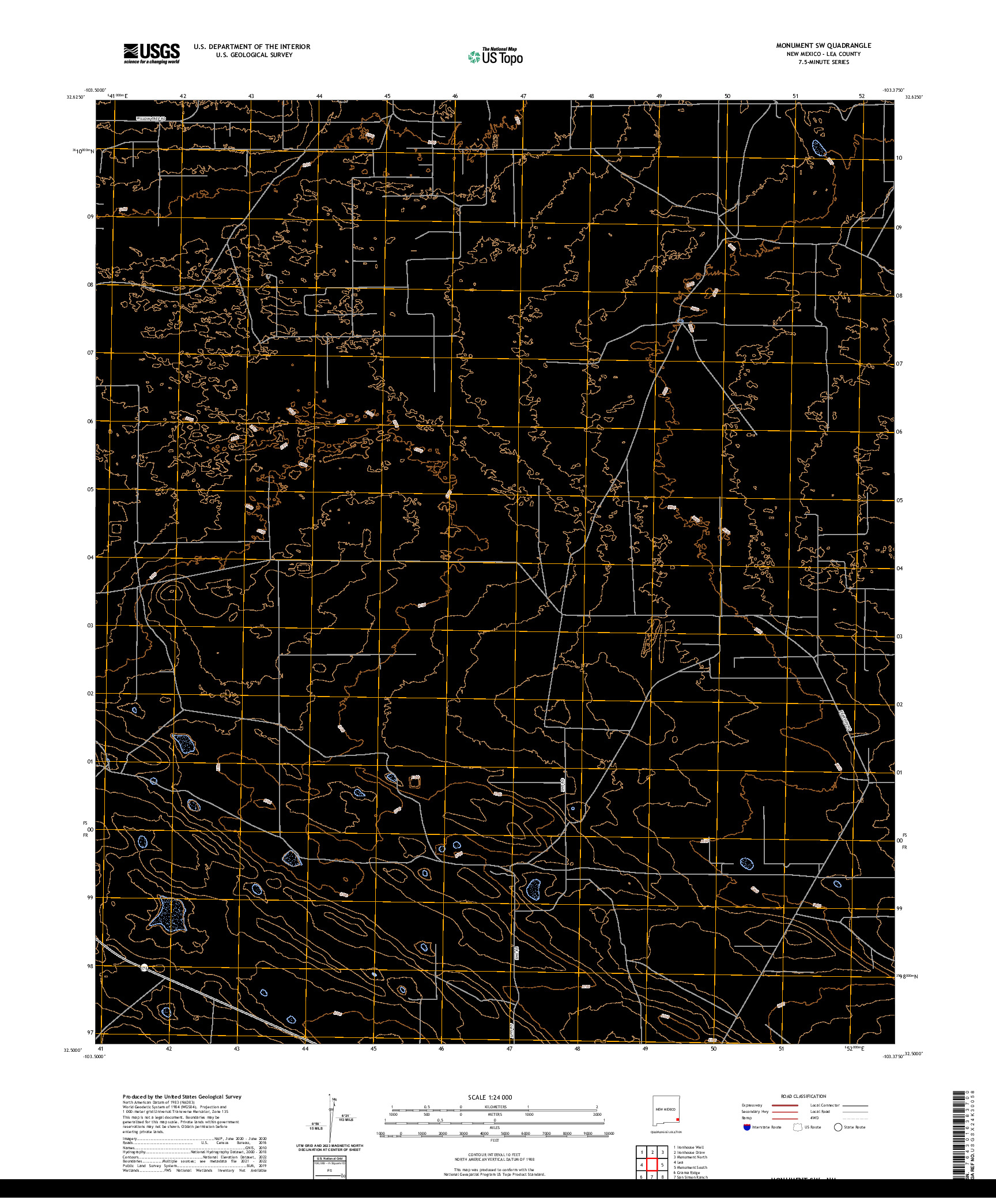 US TOPO 7.5-MINUTE MAP FOR MONUMENT SW, NM