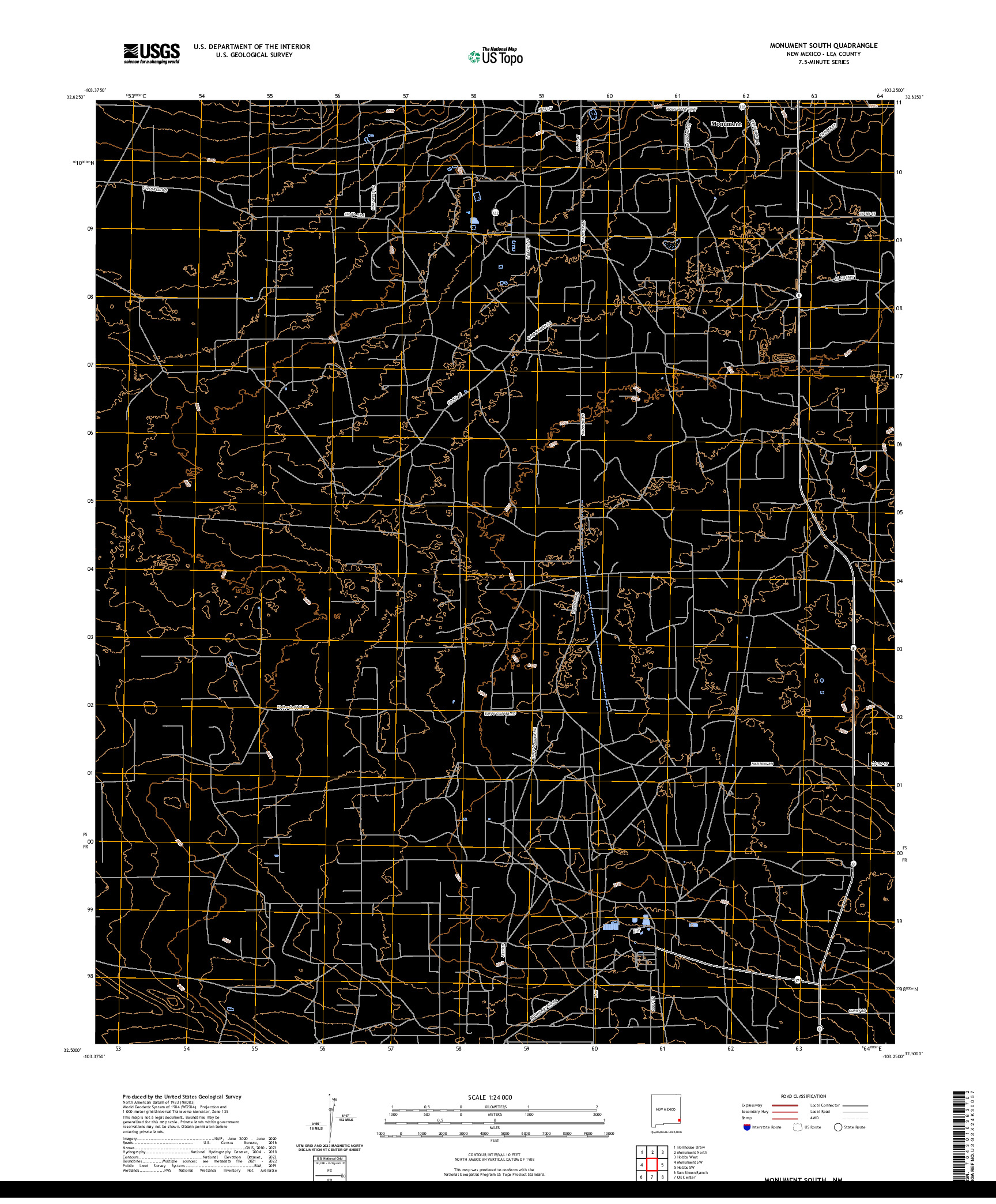 US TOPO 7.5-MINUTE MAP FOR MONUMENT SOUTH, NM