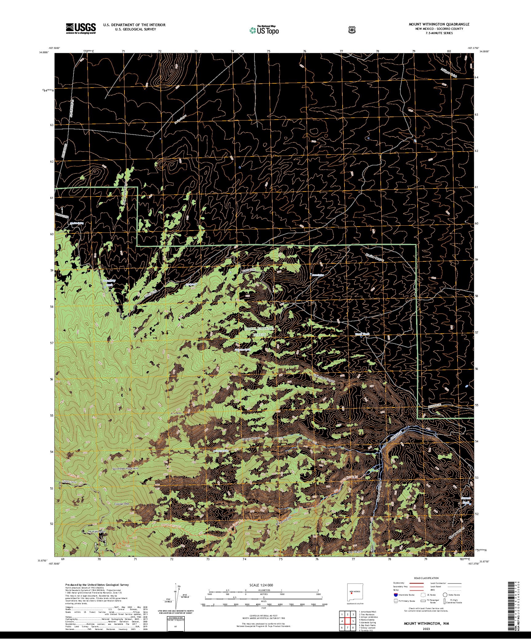 US TOPO 7.5-MINUTE MAP FOR MOUNT WITHINGTON, NM