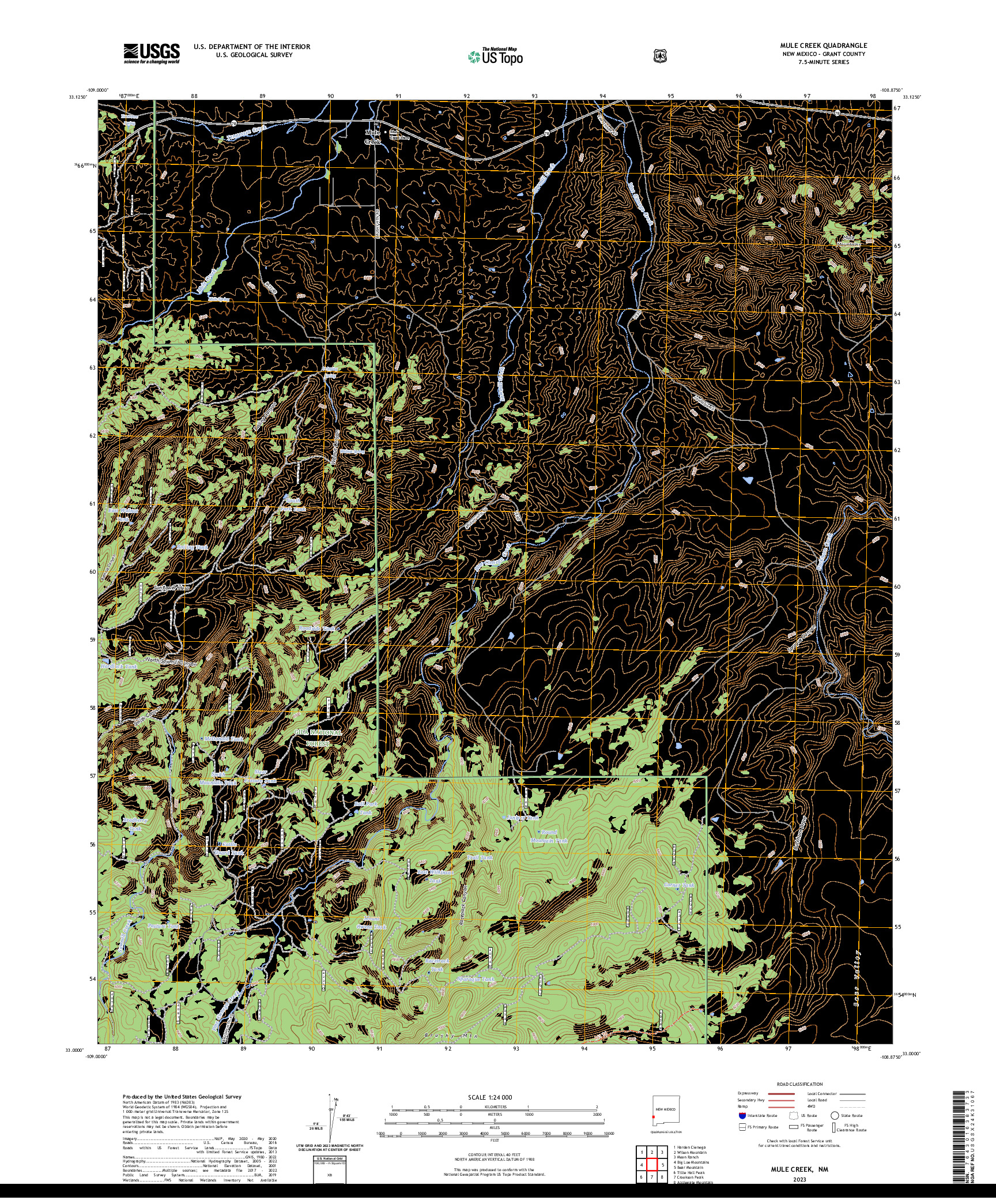 US TOPO 7.5-MINUTE MAP FOR MULE CREEK, NM