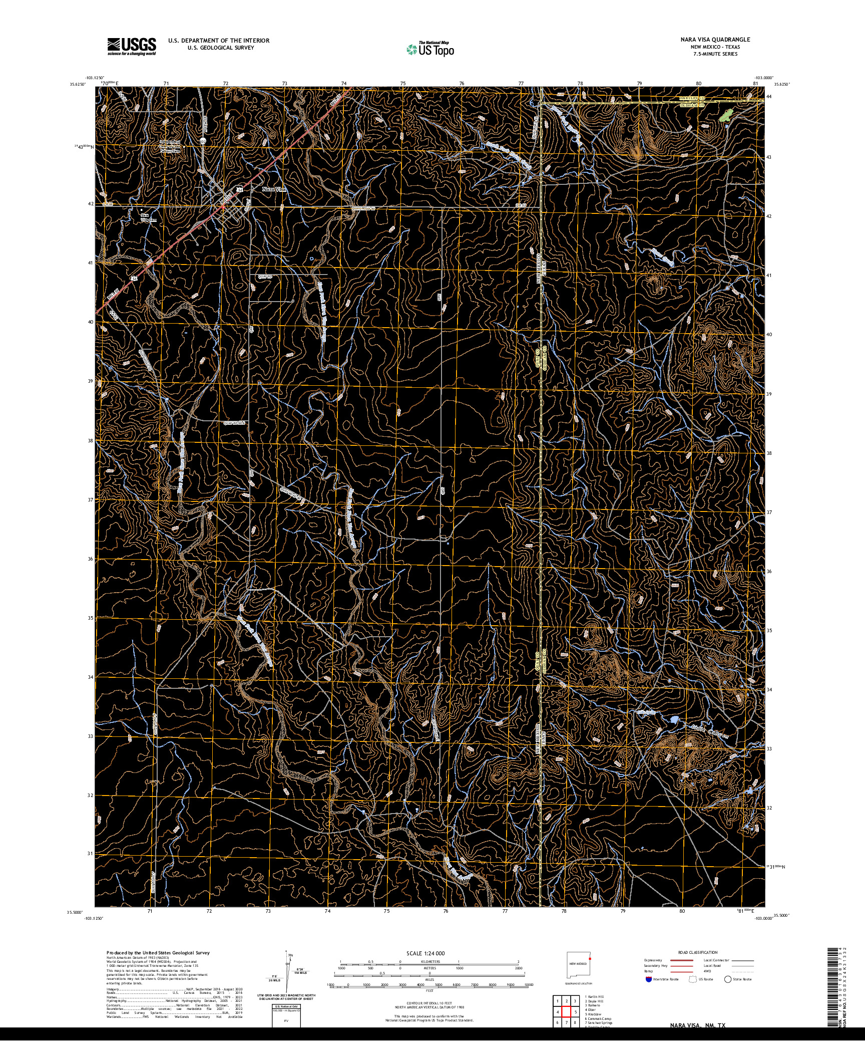 US TOPO 7.5-MINUTE MAP FOR NARA VISA, NM,TX