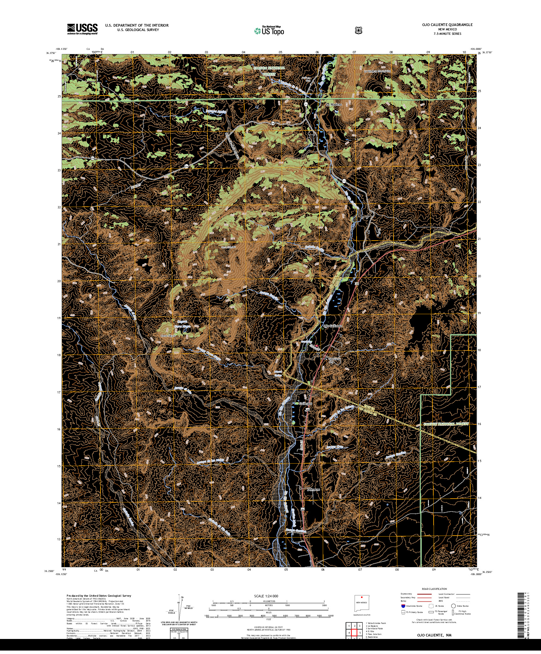 US TOPO 7.5-MINUTE MAP FOR OJO CALIENTE, NM