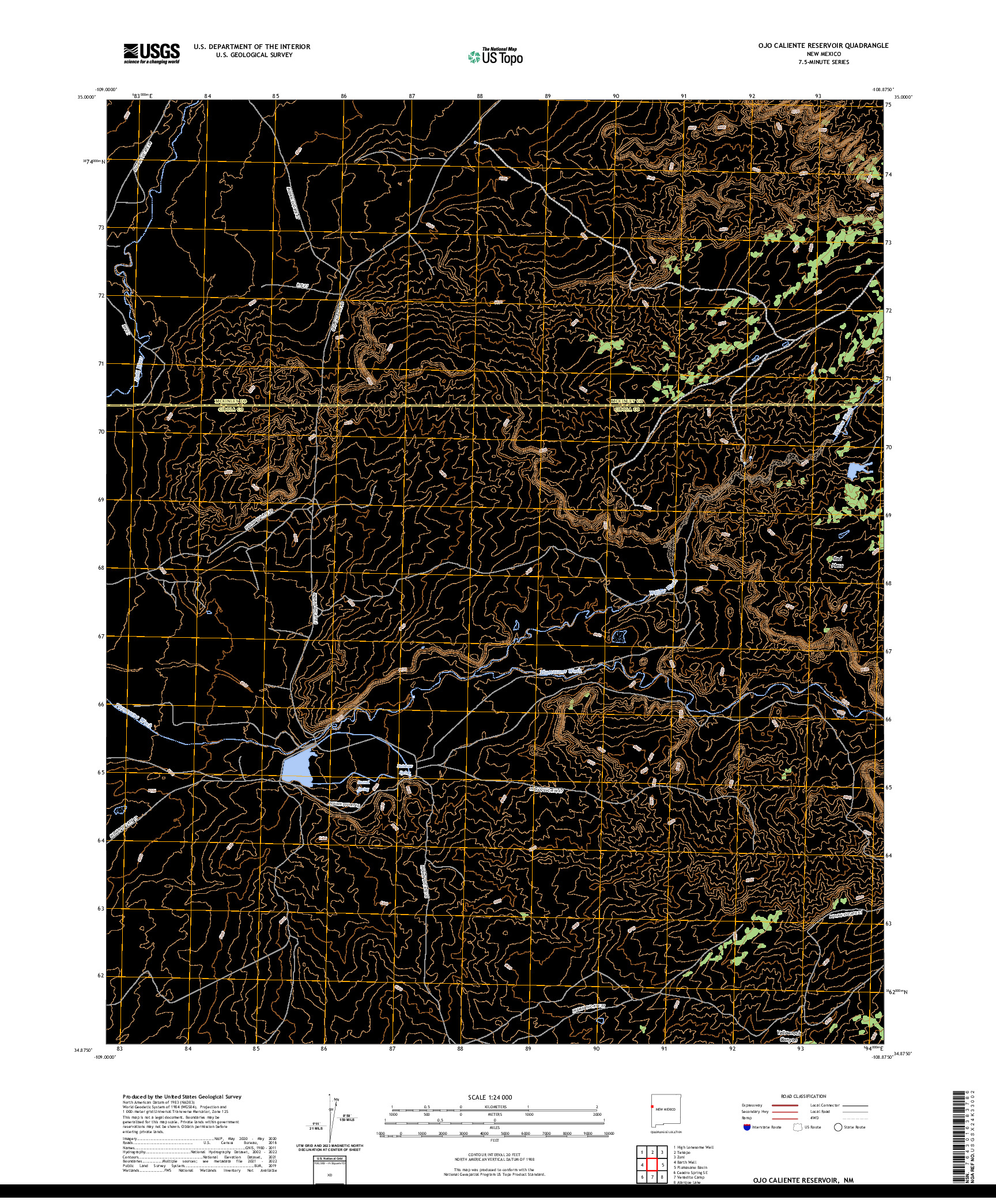 US TOPO 7.5-MINUTE MAP FOR OJO CALIENTE RESERVOIR, NM