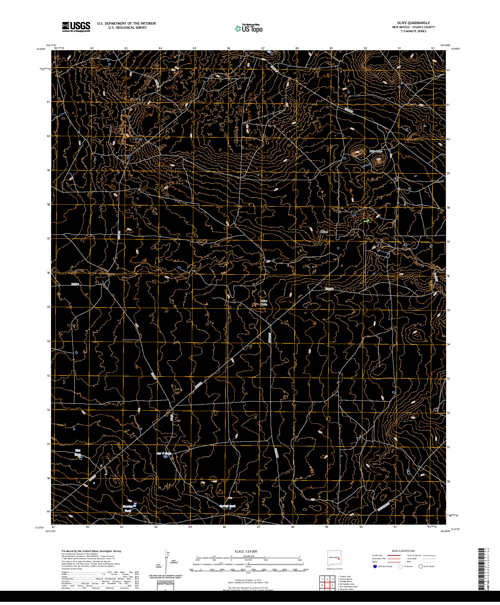 US TOPO 7.5-MINUTE MAP FOR OLIVE, NM