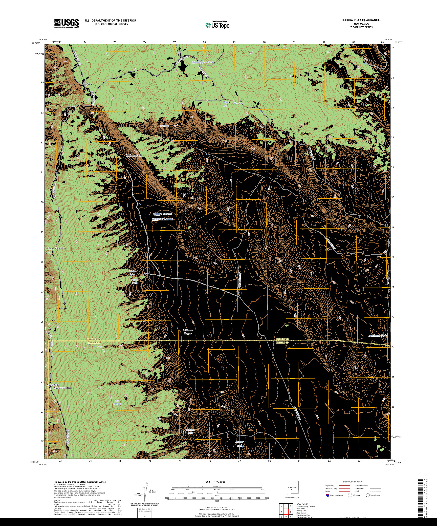 US TOPO 7.5-MINUTE MAP FOR OSCURA PEAK, NM