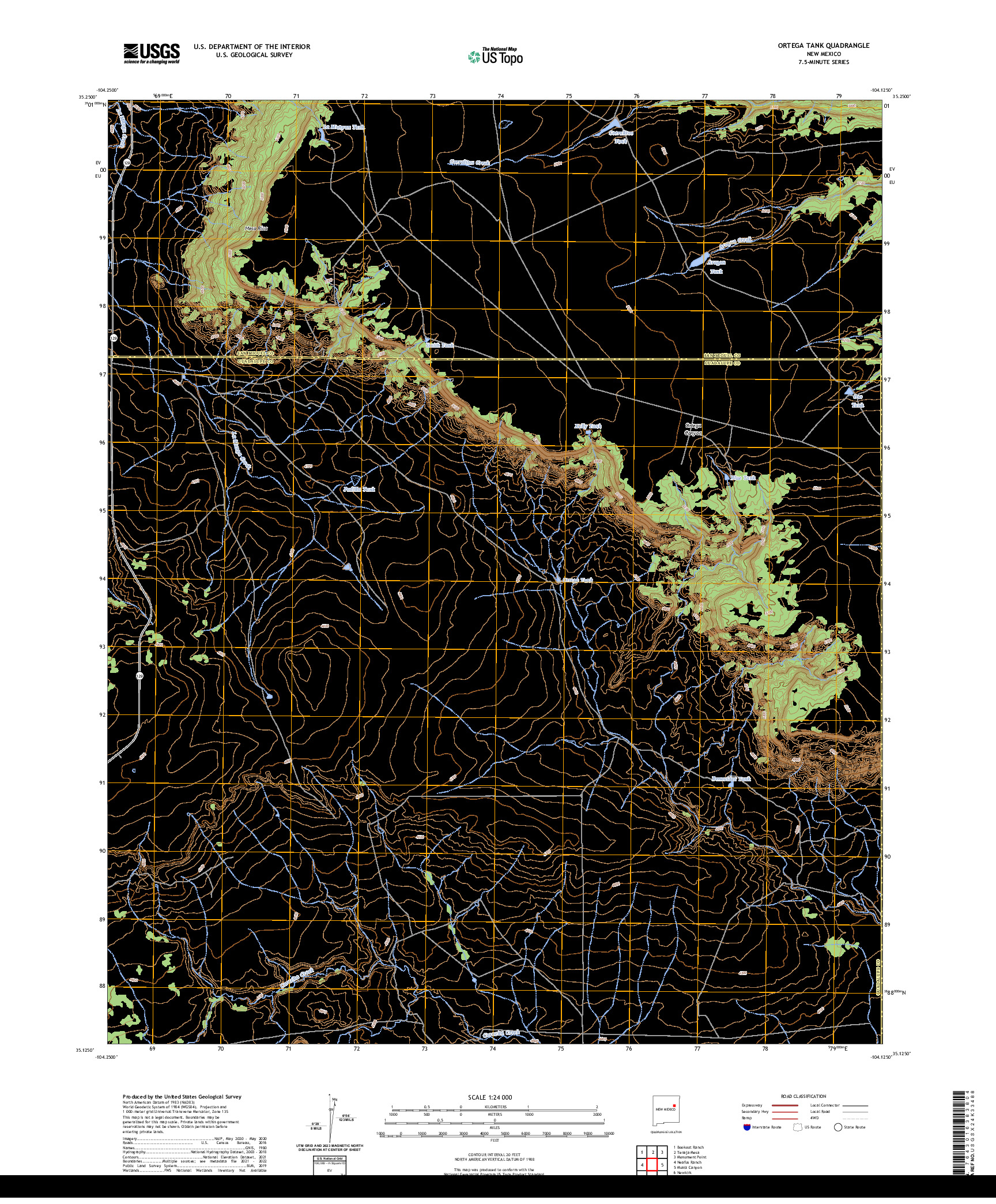 US TOPO 7.5-MINUTE MAP FOR ORTEGA TANK, NM