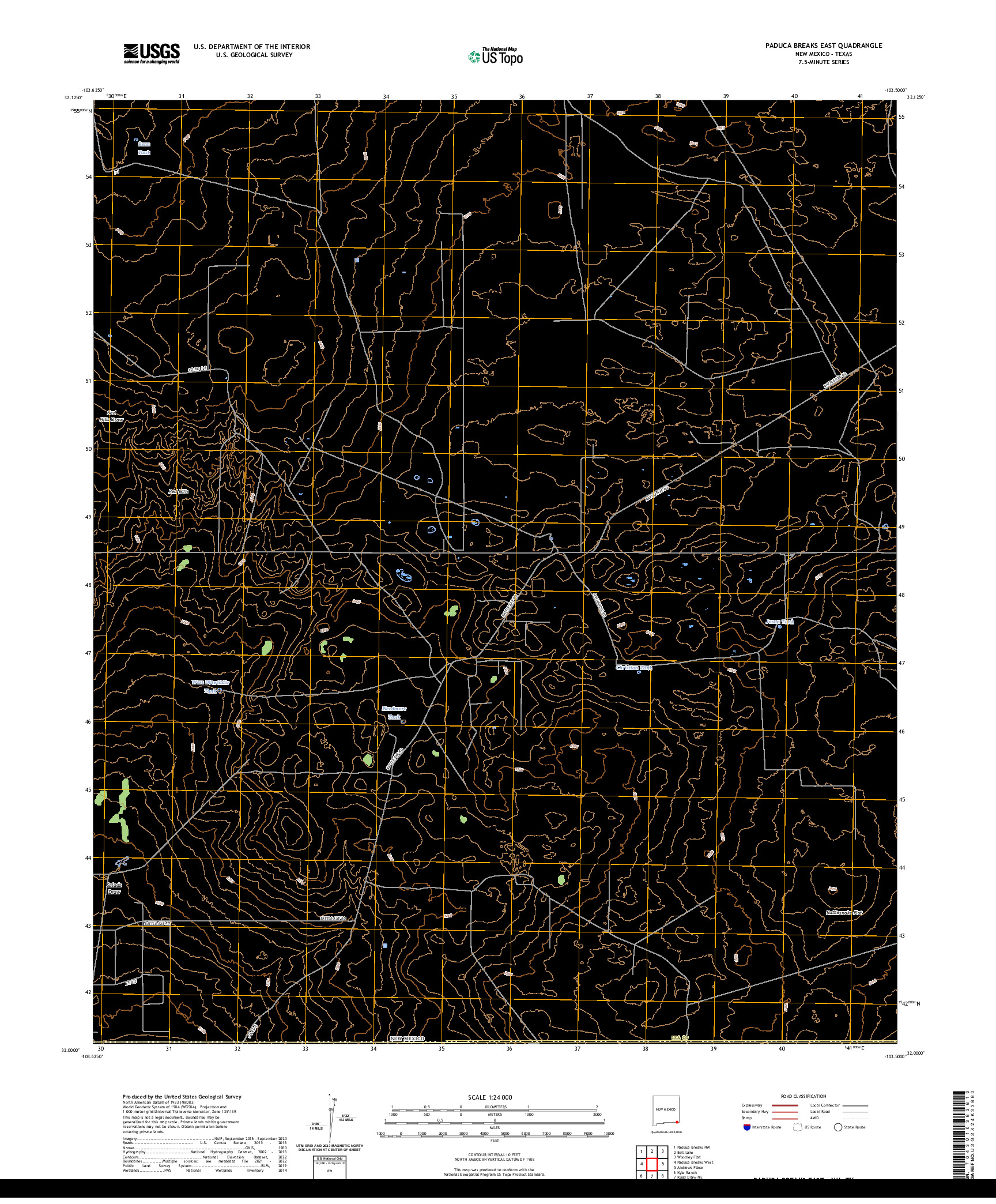 US TOPO 7.5-MINUTE MAP FOR PADUCA BREAKS EAST, NM,TX