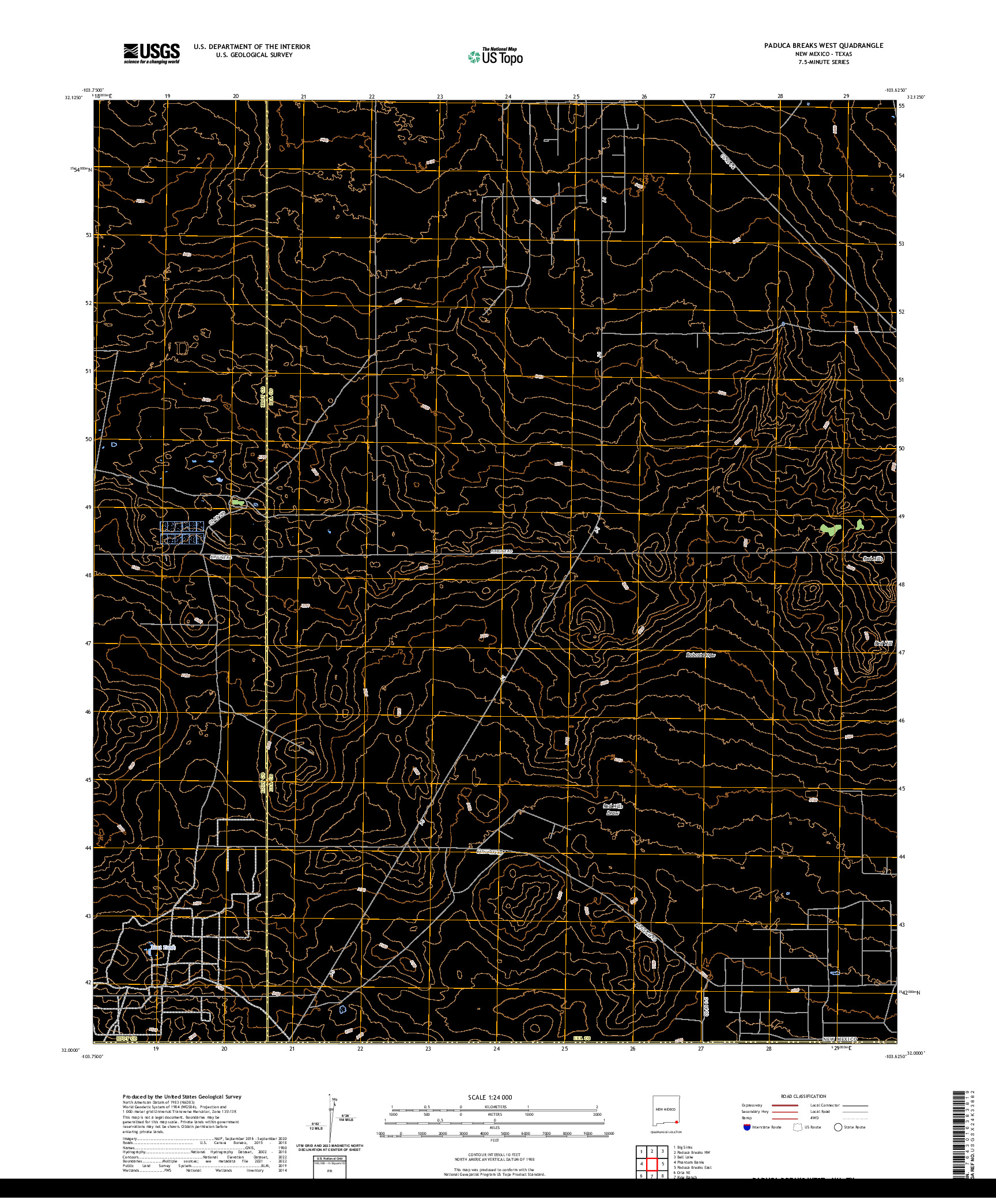 US TOPO 7.5-MINUTE MAP FOR PADUCA BREAKS WEST, NM,TX