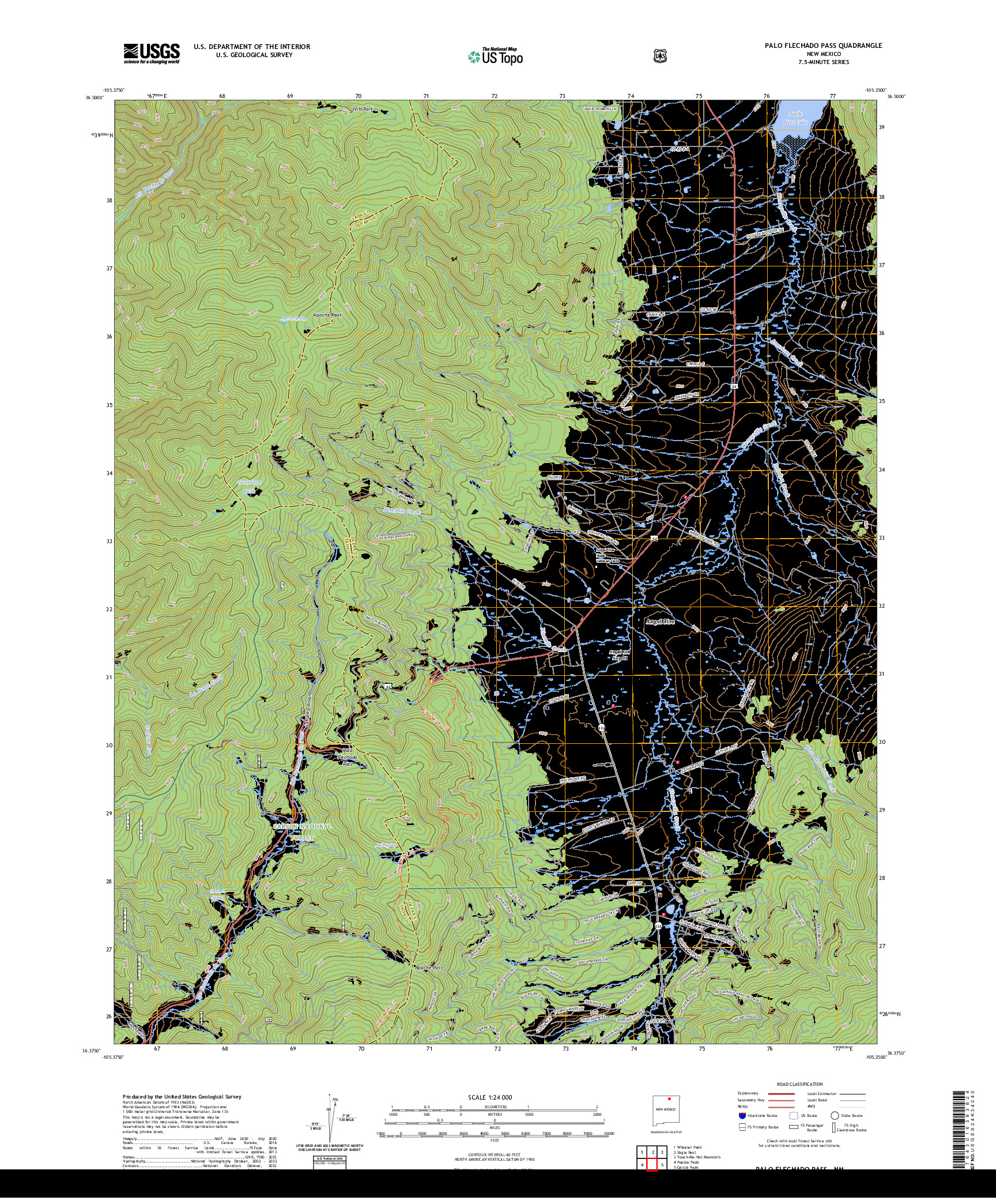 US TOPO 7.5-MINUTE MAP FOR PALO FLECHADO PASS, NM