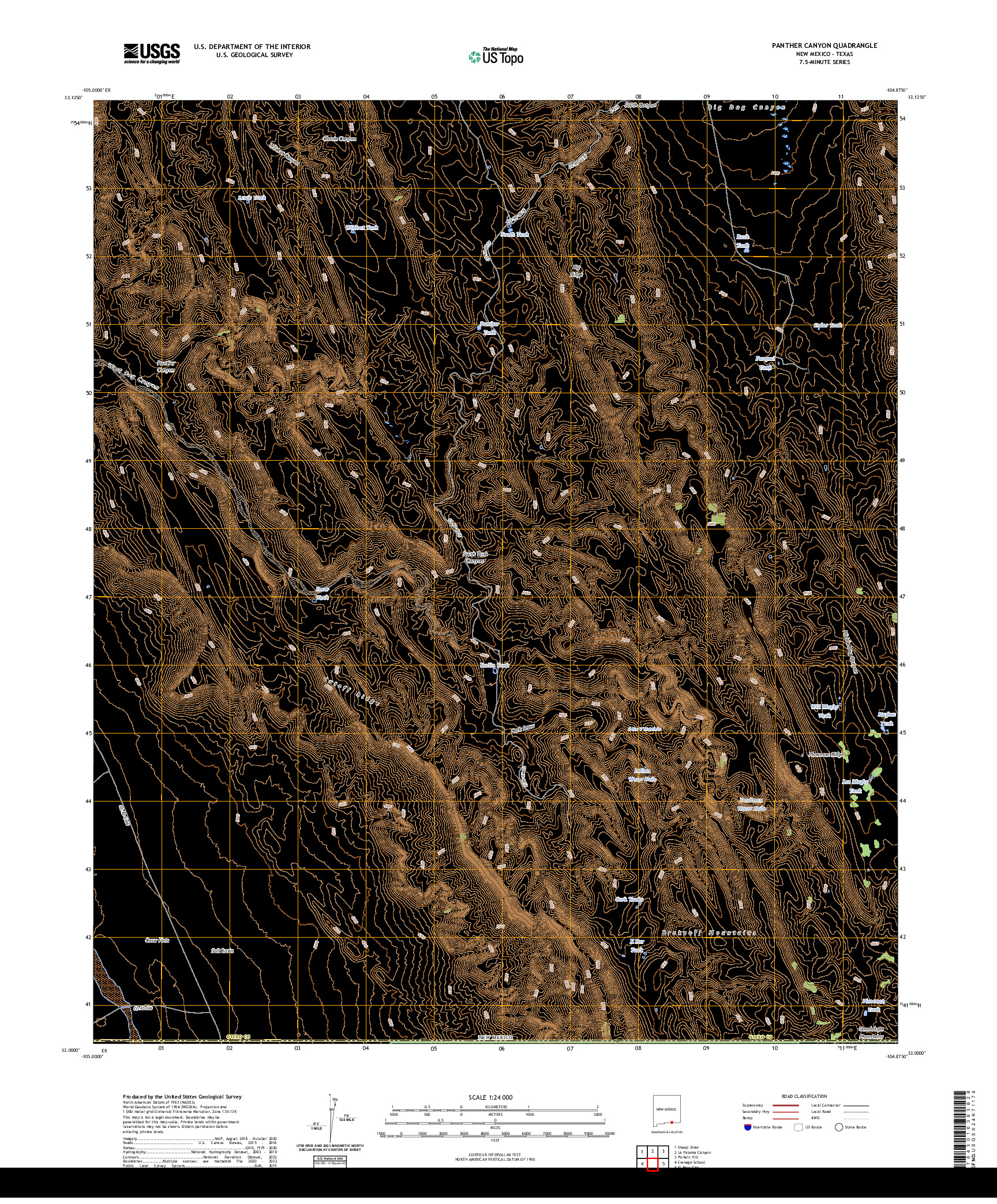 US TOPO 7.5-MINUTE MAP FOR PANTHER CANYON, NM,TX